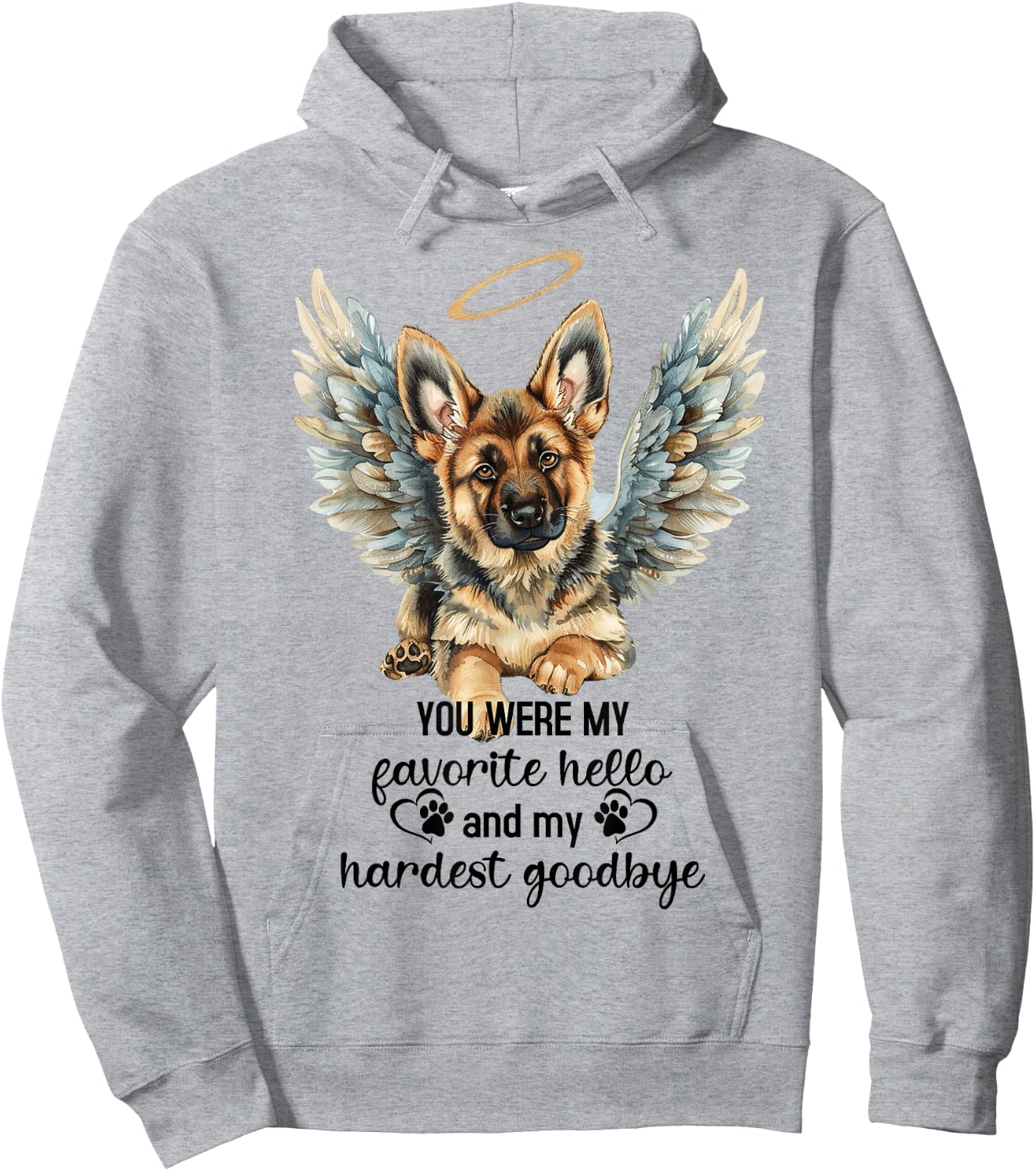 German Shepherd Dog Memorial Angel Paw Prints Wings Pet Loss Hoodie - Hoodie | Ash