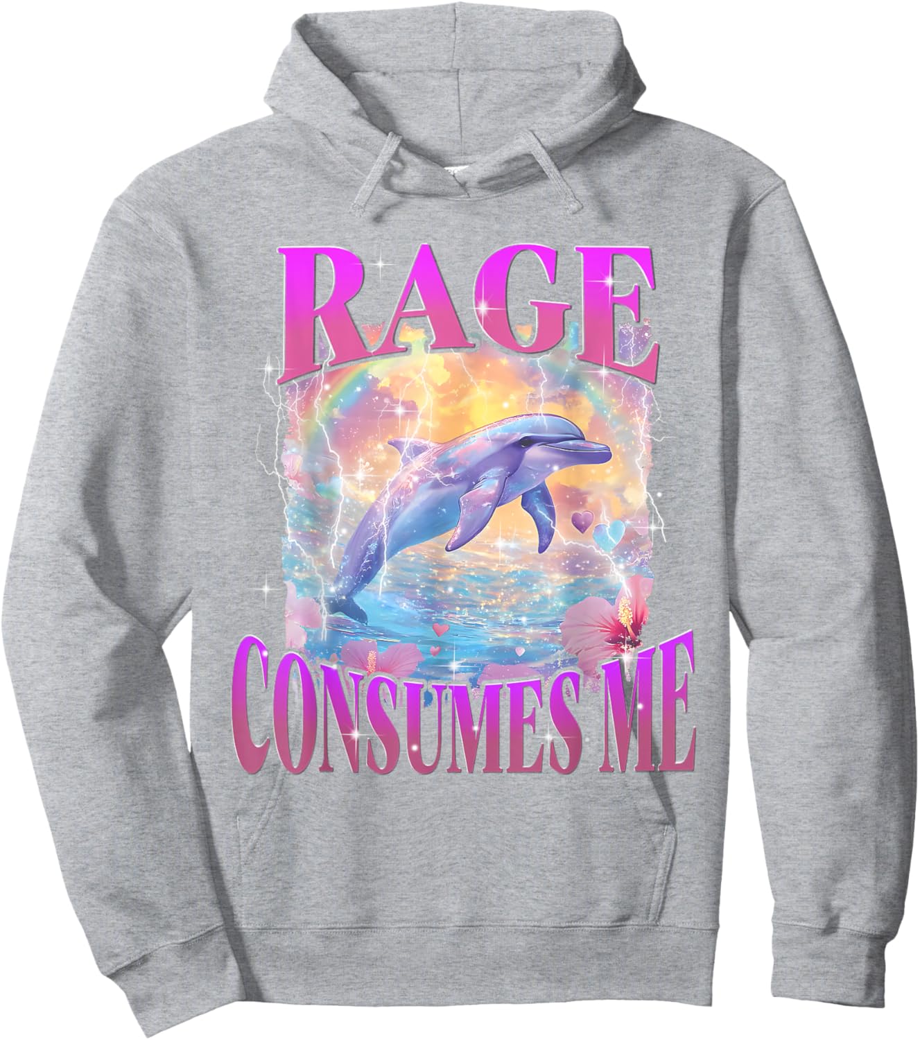 Rage Consumes Me Funny Meme Silly Dolphin Rainbow Hoodie - Hoodie | Ash