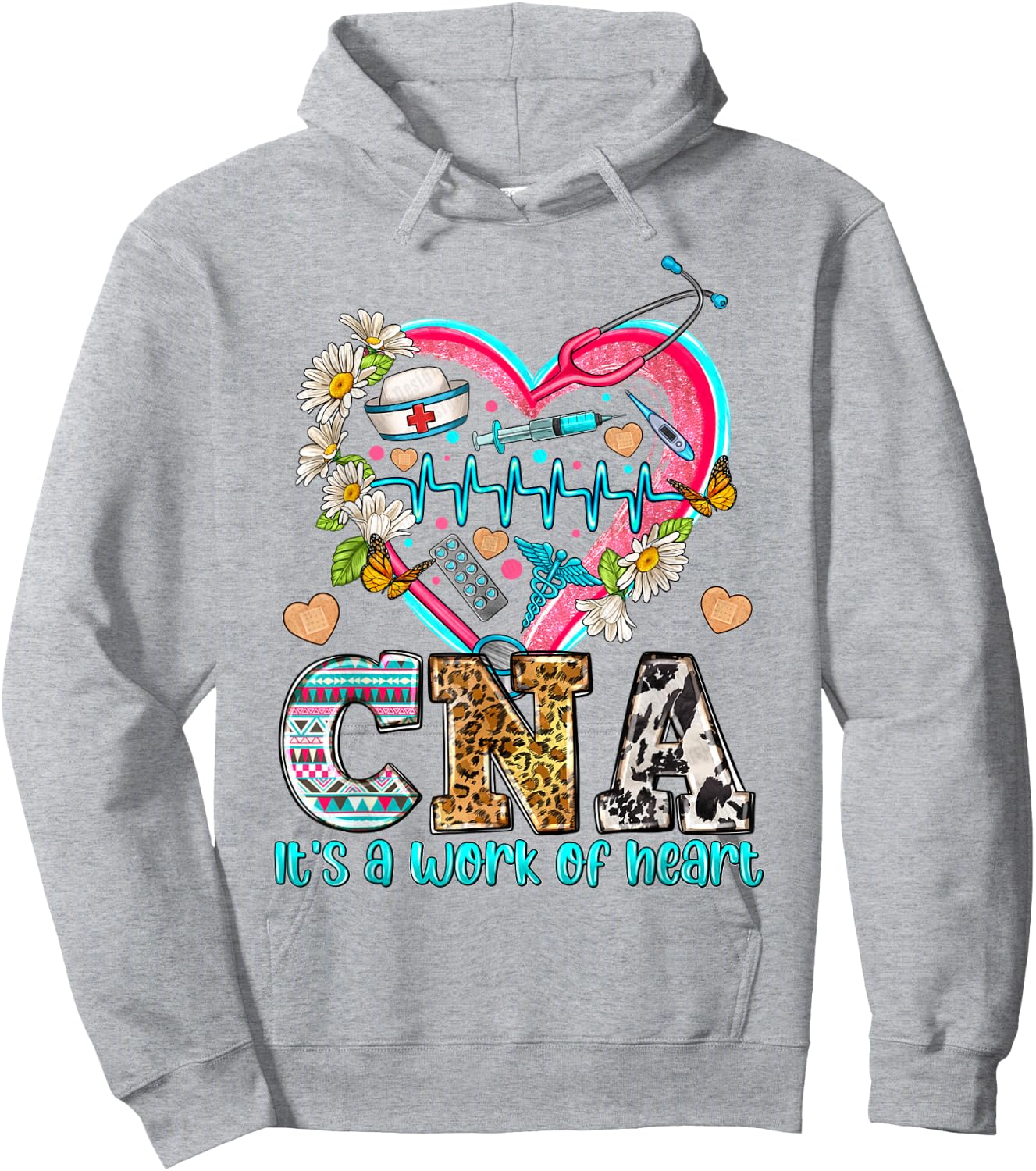 CNA Is a Work Of Heart, International Nurses Day, Nurse Hoodie - Hoodie | Ash