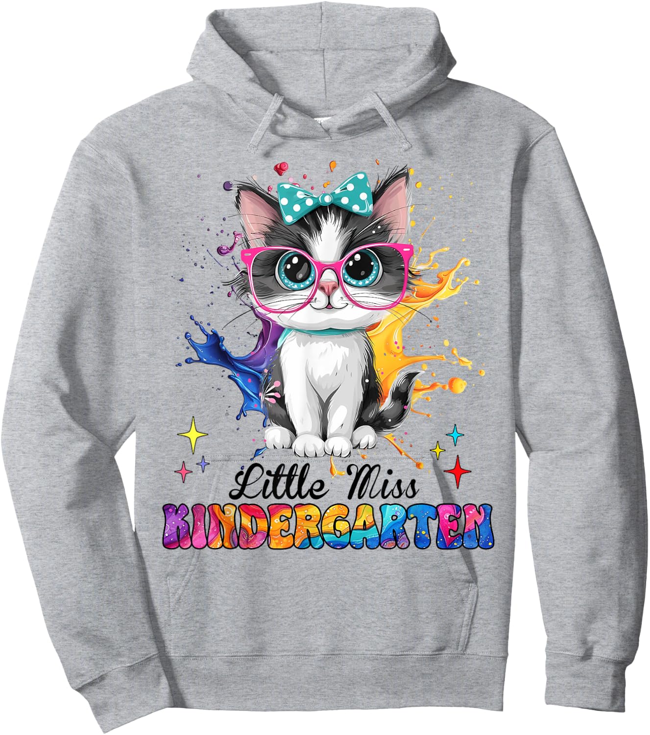 Little Miss Kindergarten Kitten Back To School Cat Girl Kids Hoodie - Hoodie | Ash