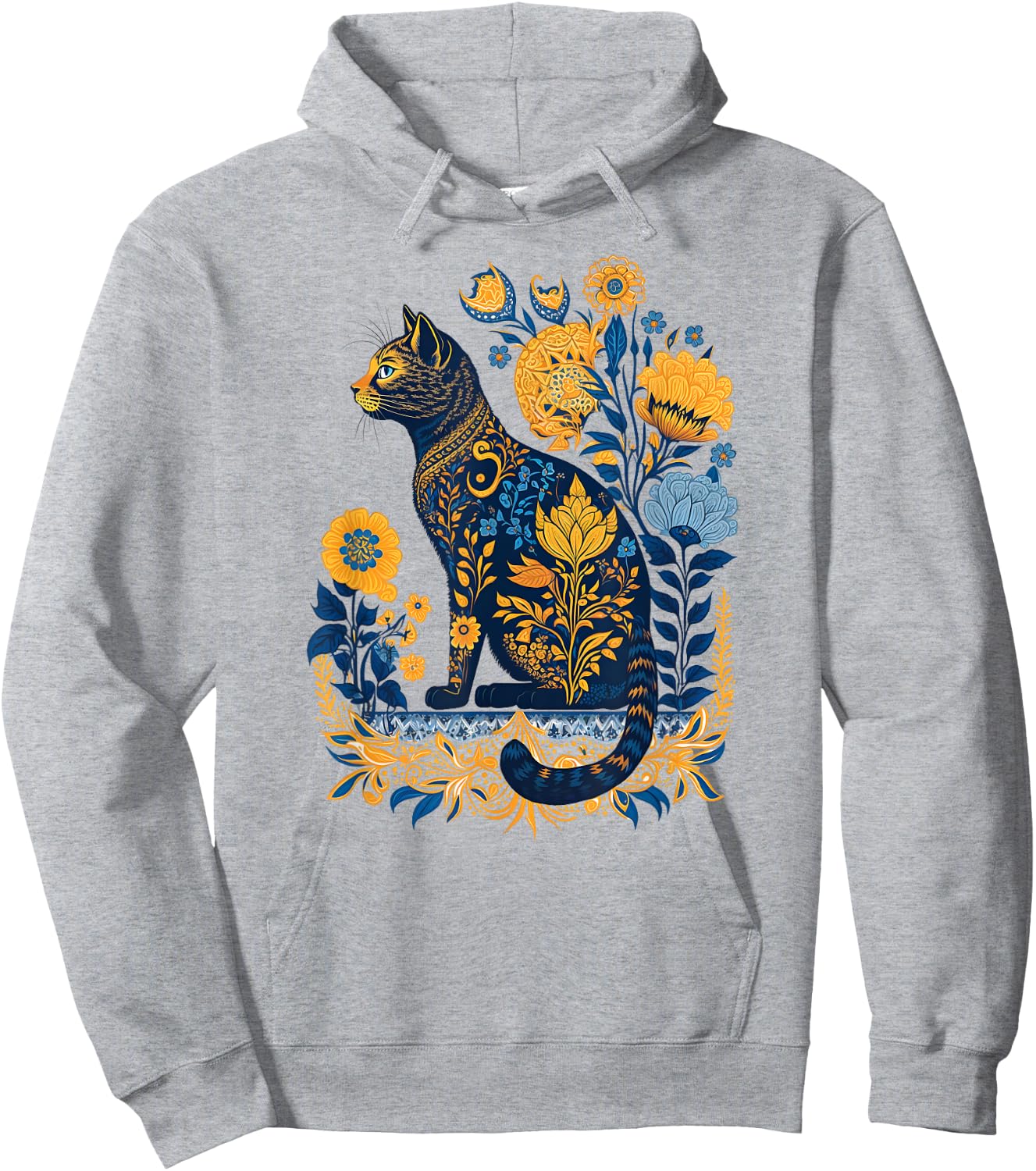 Ukraine Cat Cute Floral Vintage Ukrainian Flag & Vyshyvanka Men Women Kids Hoodie - Hoodie | Ash