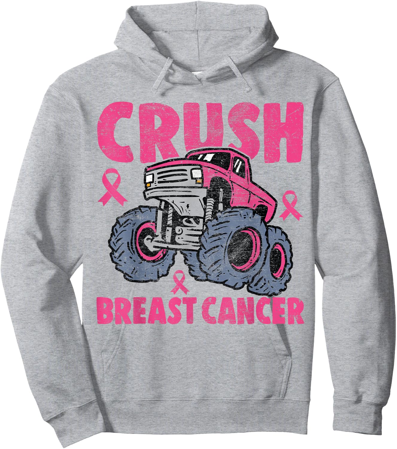 Crush Breast Cancer Awareness Monster Truck kids Boys Girls Hoodie - Hoodie | Ash