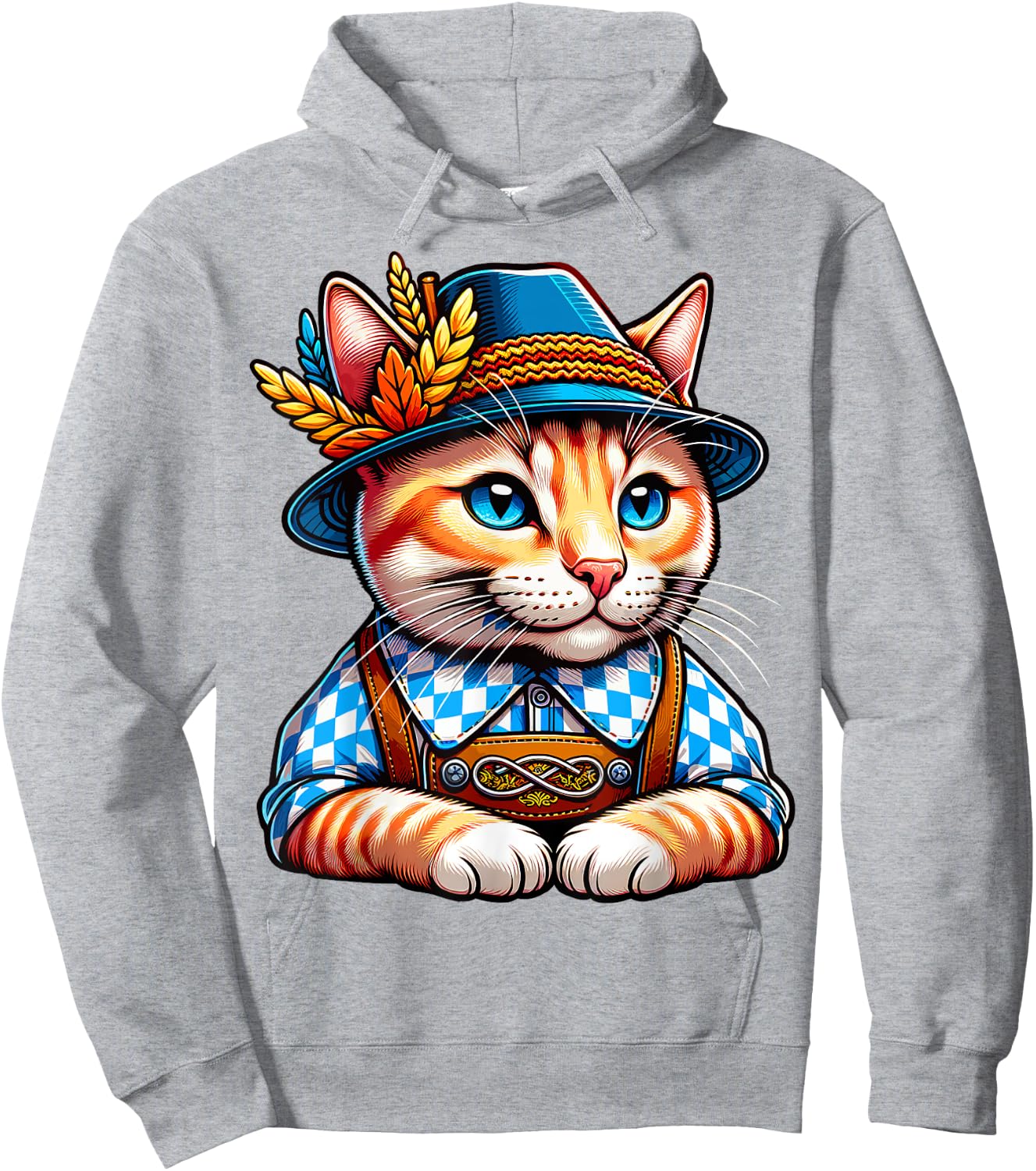 Oktoberfest Cat Funny German Bavarian Lederhosen Cat Lover Hoodie - Hoodie | Ash