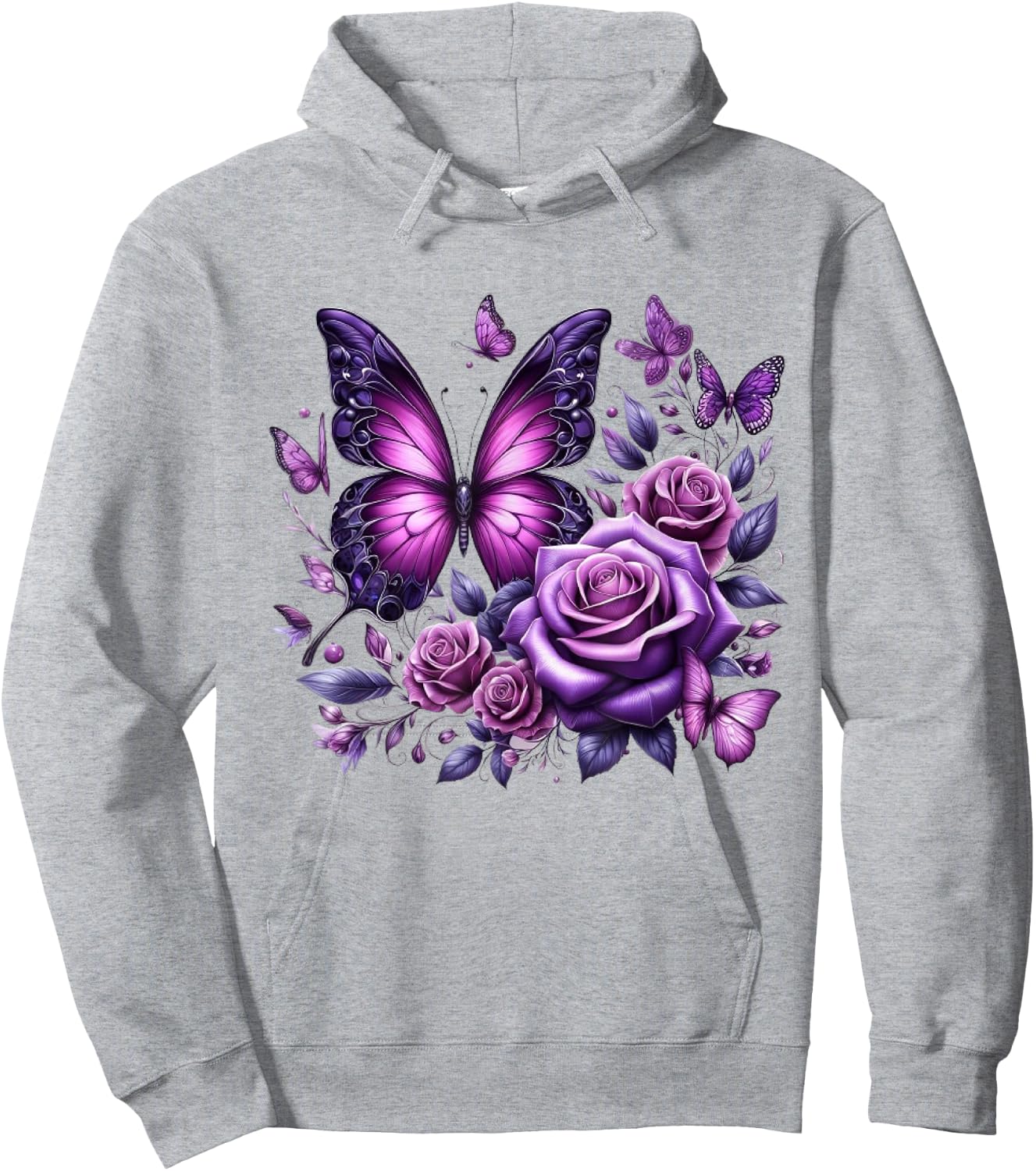 Beautiful Butterfly Purple Rose Butterfly Lovers Gifts Women Hoodie - Hoodie | Ash