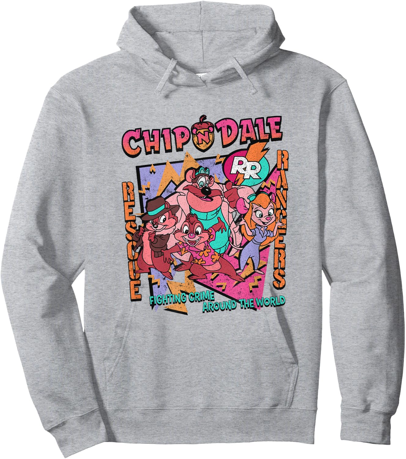 Disney Chip 'n' Dale Rescue Rangers Group Shot Retro Logo Hoodie - Hoodie | Ash