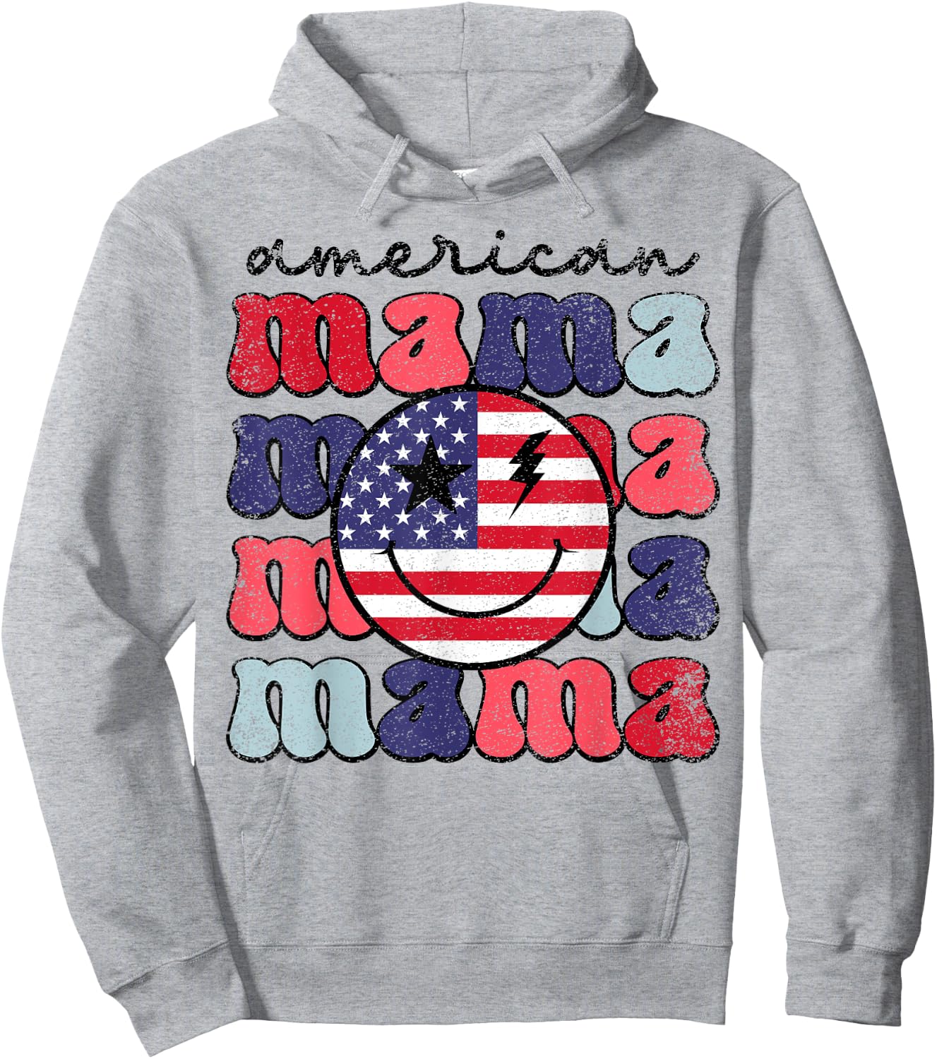 American Mama Retro USA Flag Patriotic Cute 4th Of July Men Hoodie - Hoodie | Ash