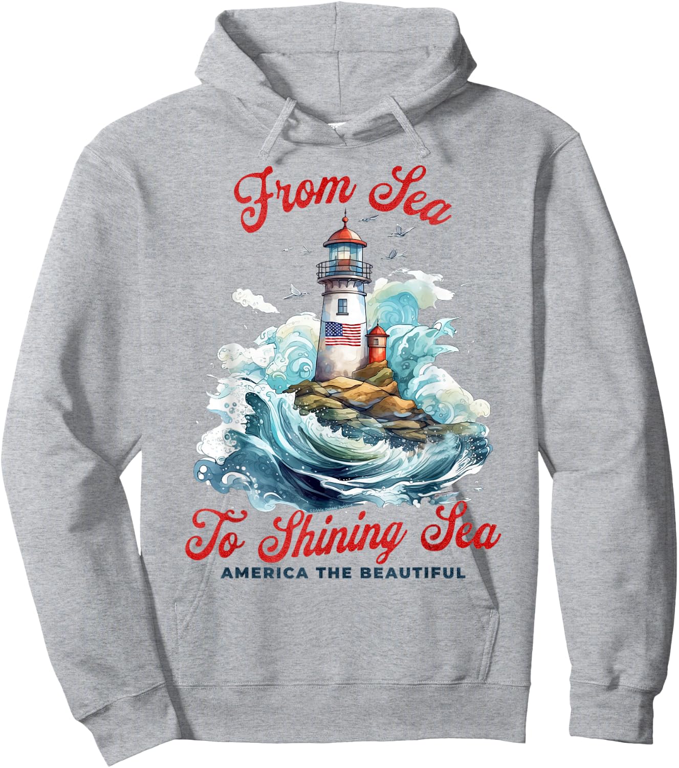 Patriotic from Sea to Shining Sea Lighthouse 4th of July Hoodie - Hoodie | Ash