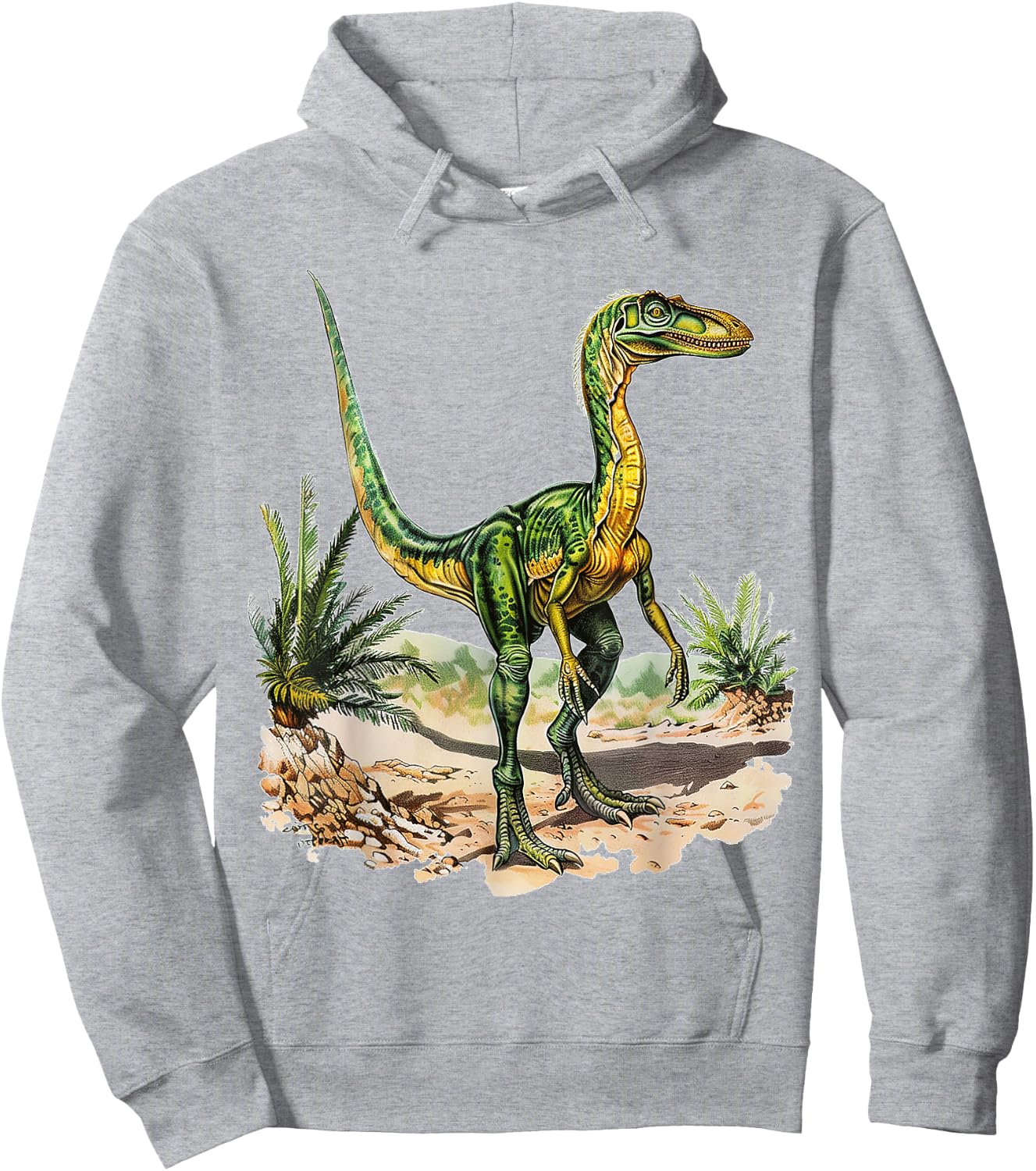 Compsognathus Dinosaur Graphic Illustration Compsognathus Hoodie - Hoodie | Ash