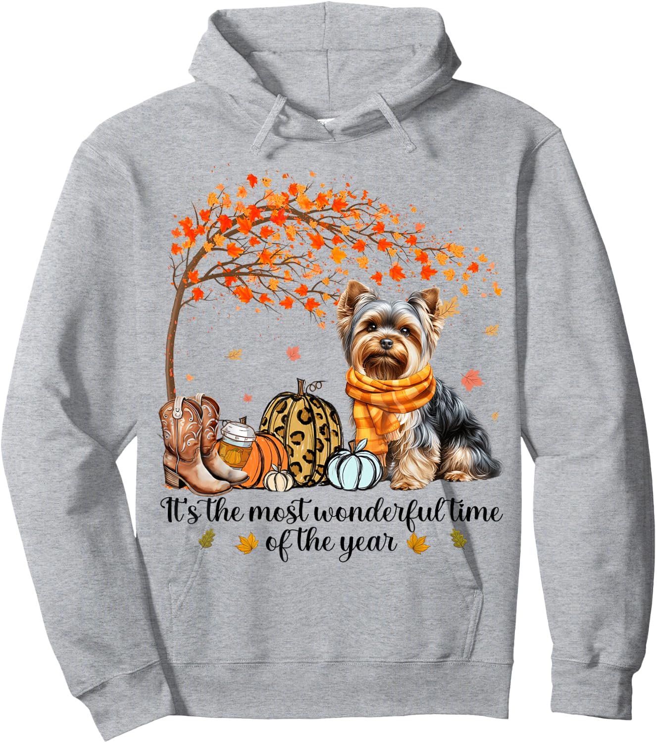 It’s The Most Wonderful Time Yorkie Pumpkins Autumn Fall Hoodie - Hoodie | Ash