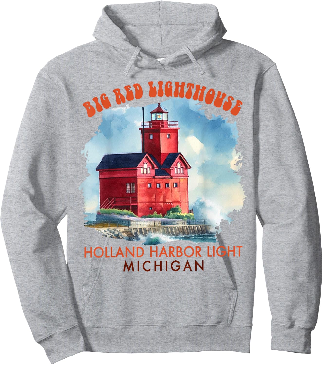 Big Red Lighthouse Holland Harbor Light Michigan Traveling Hoodie - Hoodie | Ash