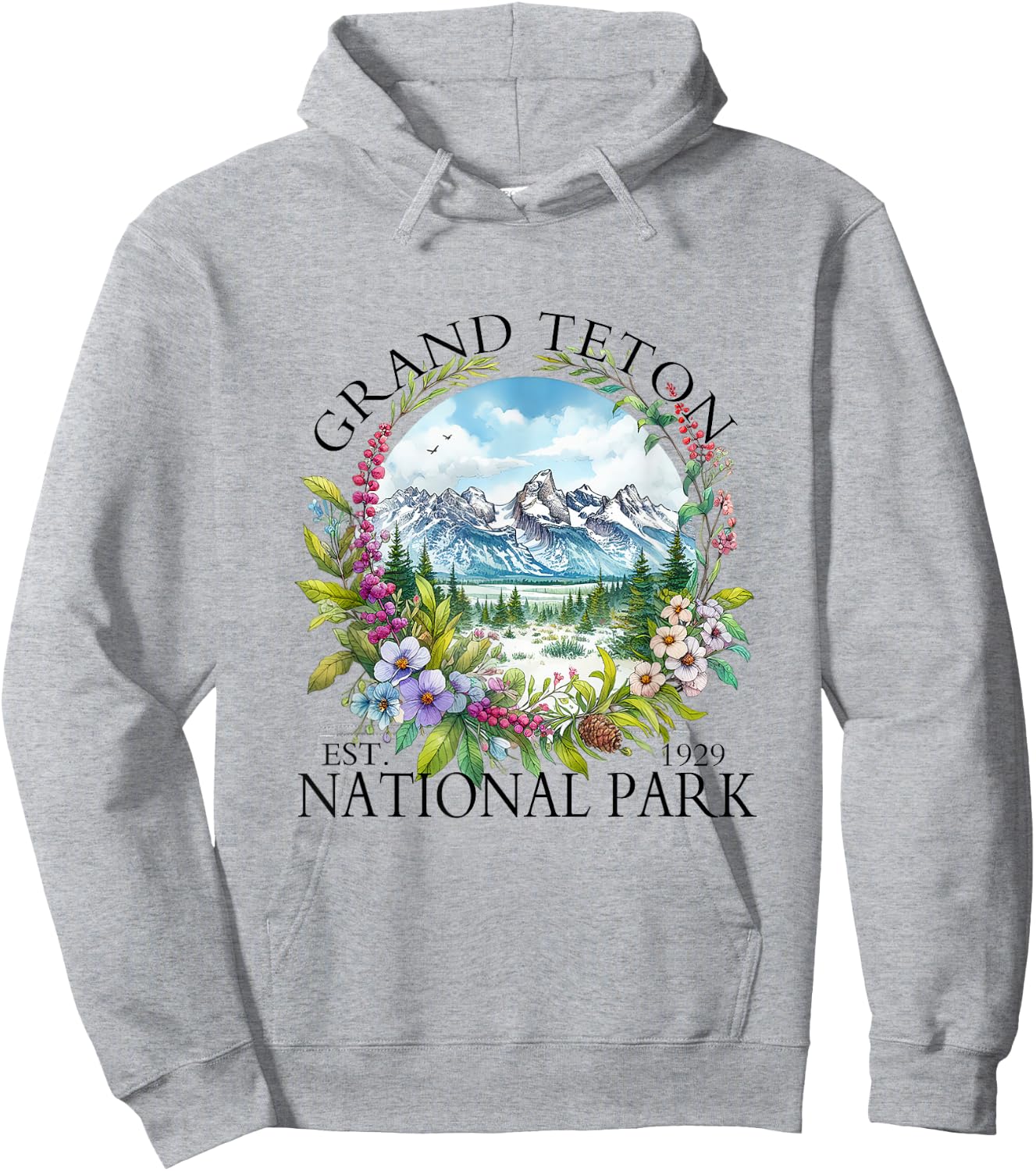 Floral Grand Teton National Park Hiking Camping Outdoor Hoodie - Hoodie | Ash