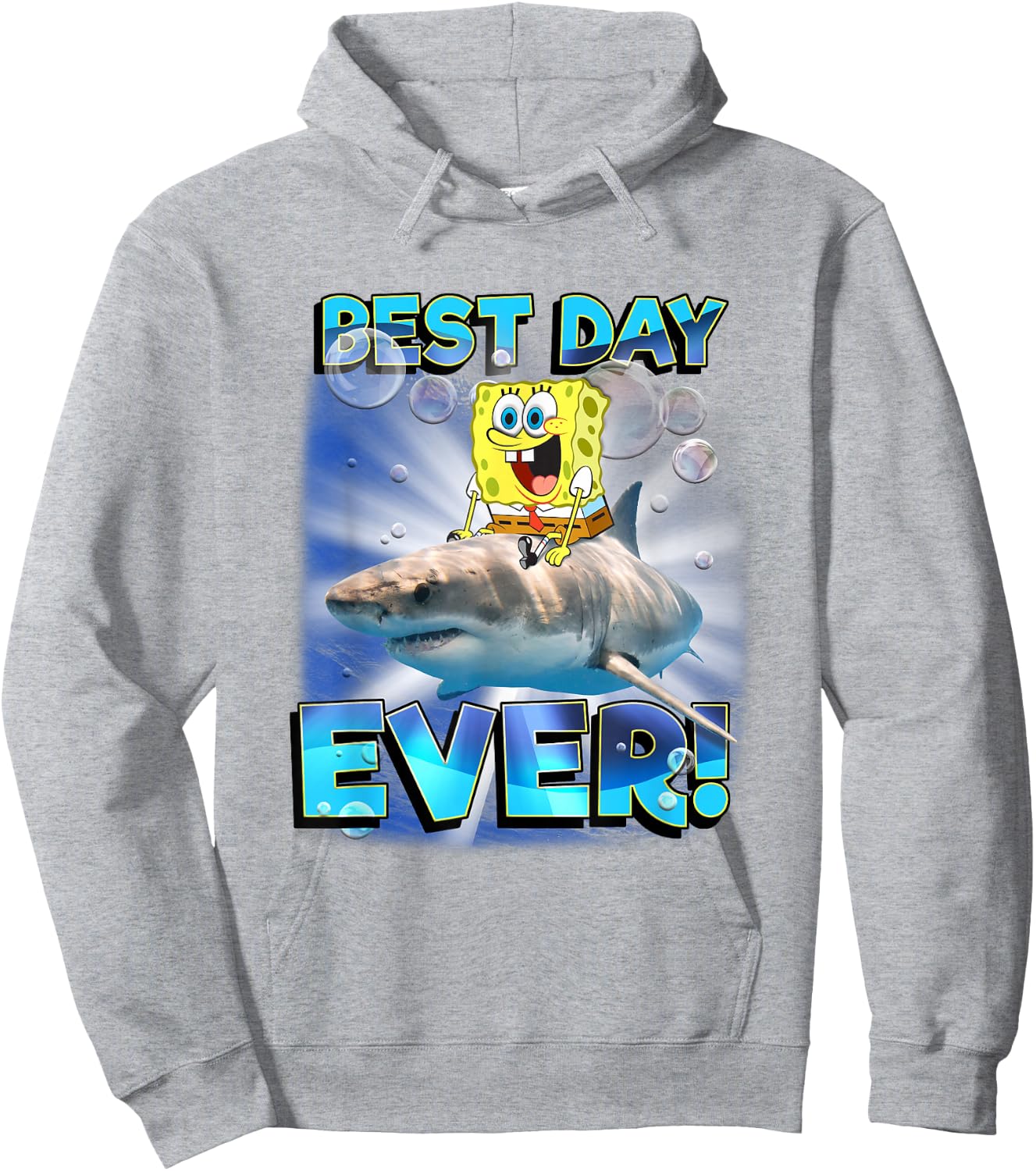 SpongeBob SquarePants Best Day Ever Riding Shark Hoodie - Hoodie | Ash