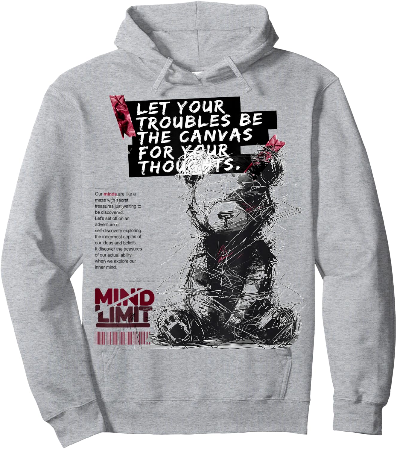 Bear | Frontprint | Art Graphic Animal Motif Artwork Bear Hoodie - Hoodie | Ash
