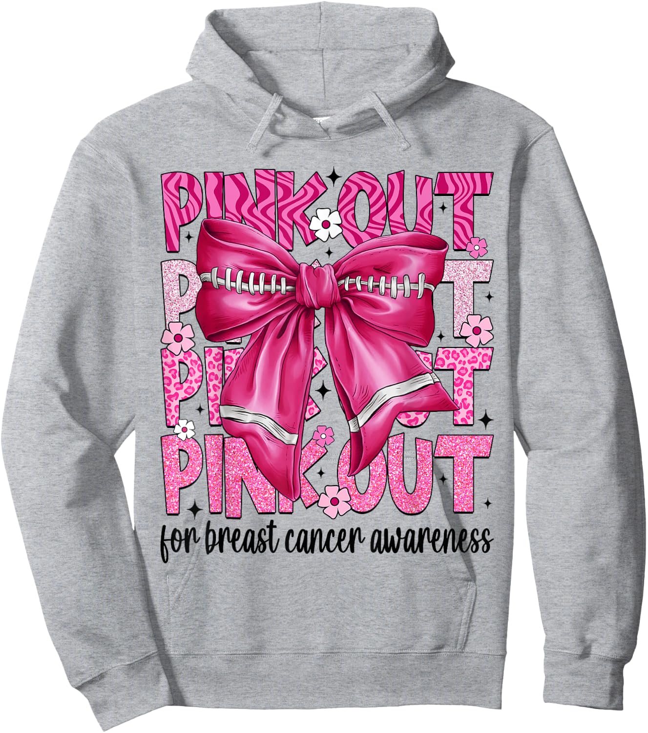 Coquette Bow Pink Out Football Team Breast Cancer Awareness Hoodie - Hoodie | Ash