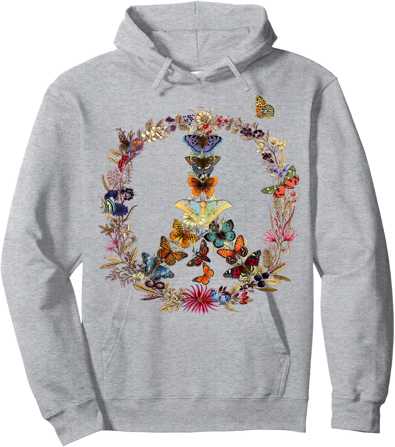 Peace Sign Butterflies flowers 60's 70s Retro Hippie Hoodie - Hoodie | Ash