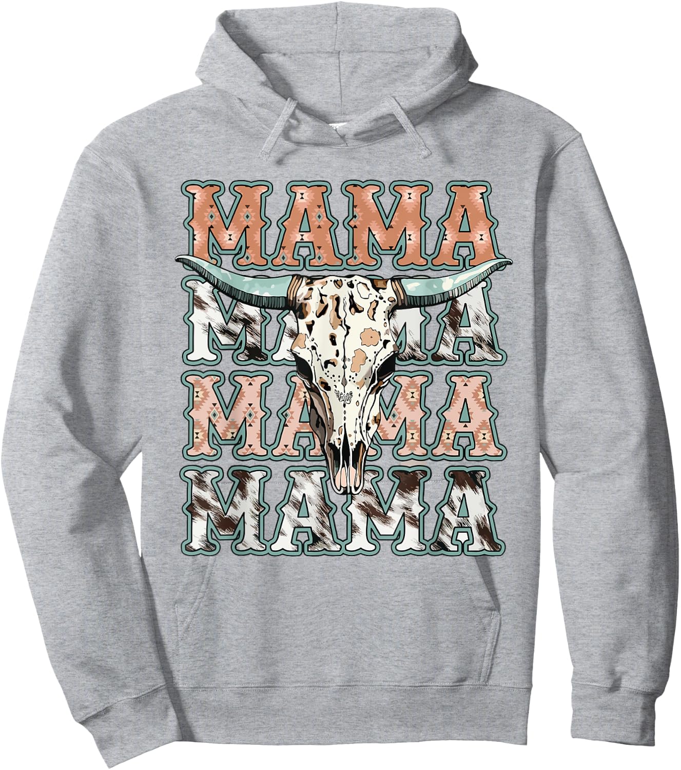 Groovy Mama Western Cow Skull Matching Family Mother's Day Hoodie - Hoodie | Ash