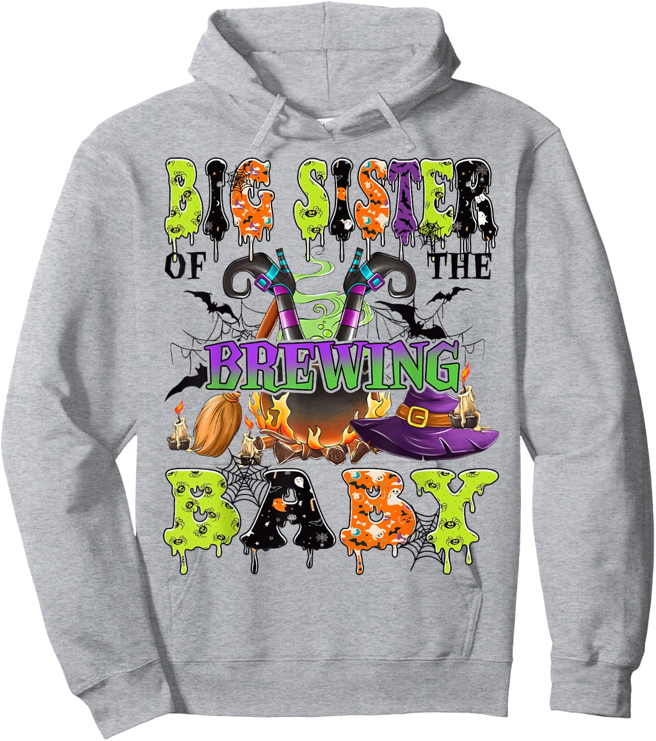 Big Sister Of The Brewing Baby Spooky Halloween Baby Shower Hoodie - Hoodie | Ash