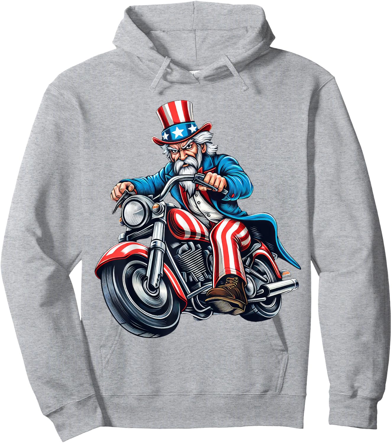 Uncle Sam Riding Motorcycle 4th of July Biker Motorcyclist Hoodie - Hoodie | Ash