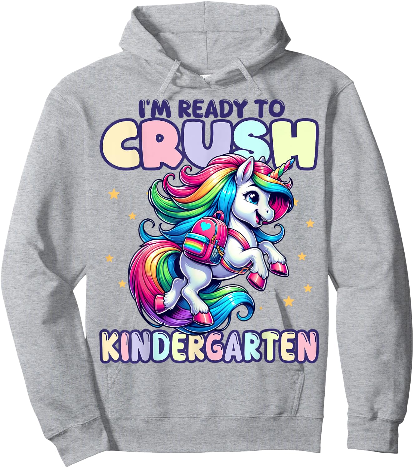 Crush Kindergarten Girls Back to School Unicorn First Day Hoodie - Hoodie | Ash