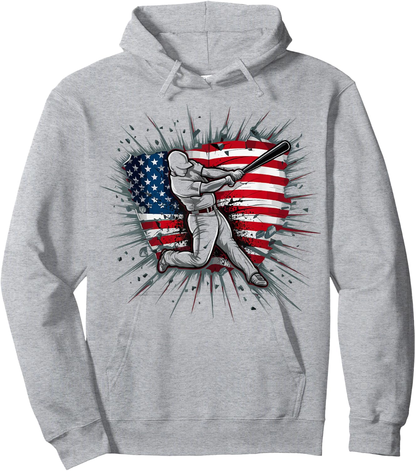 Patriotic Baseball 4th of July US American Flag Boys Vintage Hoodie - Hoodie | Ash