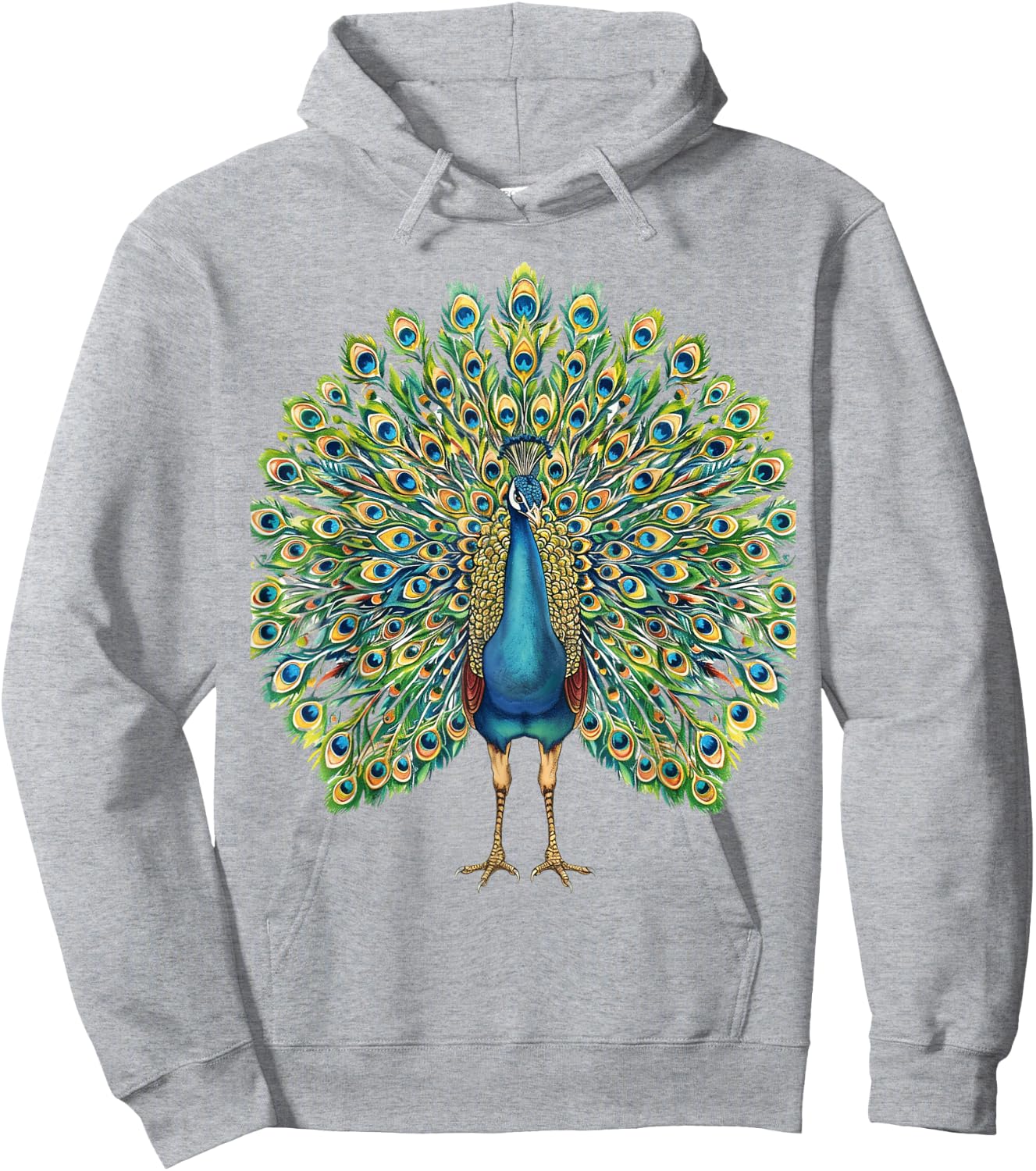 Detailed Peacock Art Nature Lovers Hoodie - Hoodie | Ash