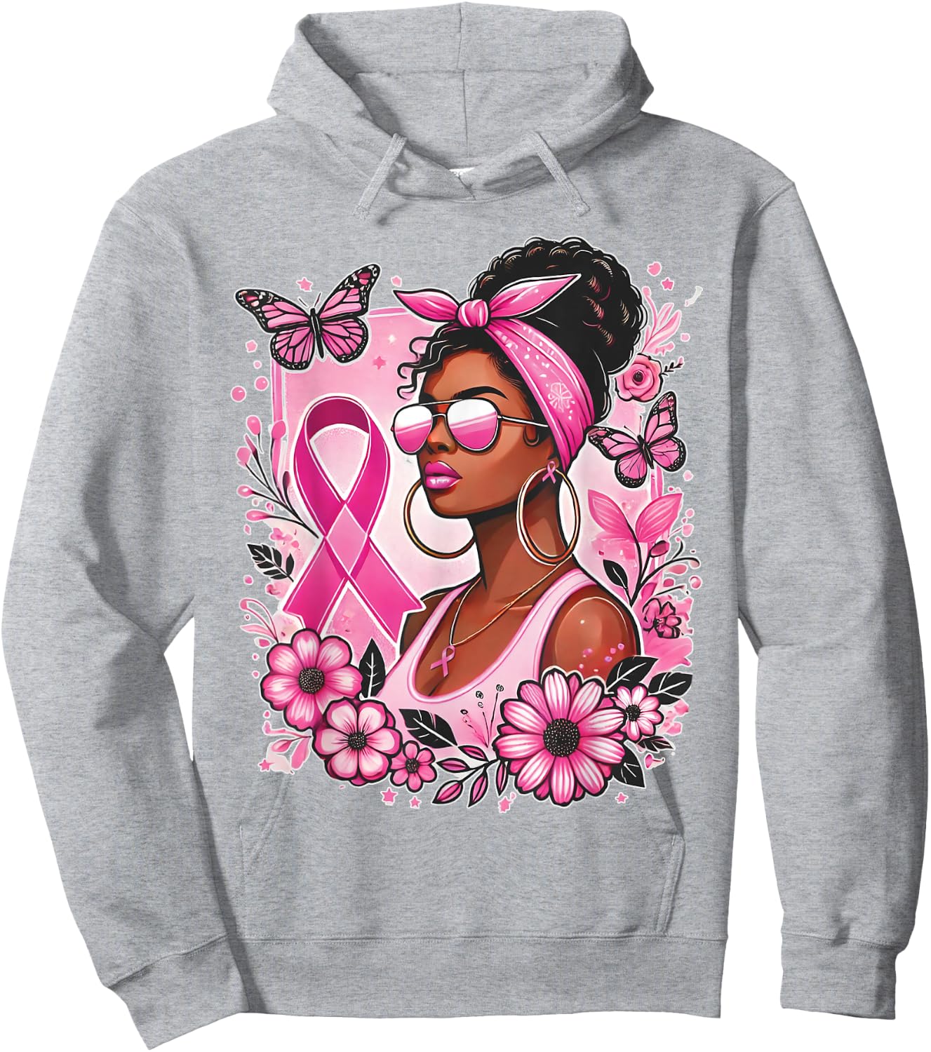 Breast cancer awareness Wear Pink African American support Hoodie - Hoodie | Ash