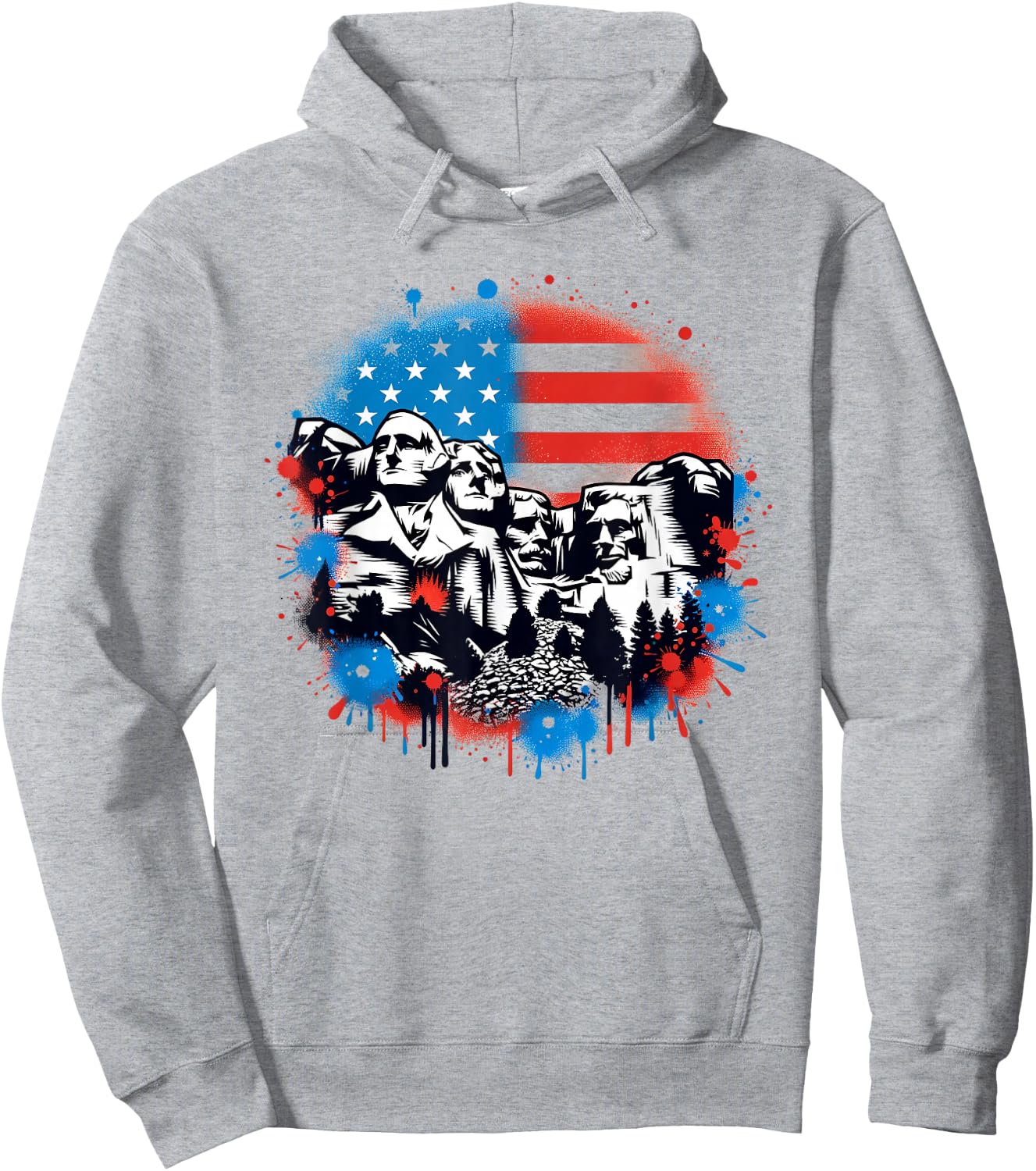Mount Rushmore Paint Splatter American Flag USA Pride Hoodie - Hoodie | Ash