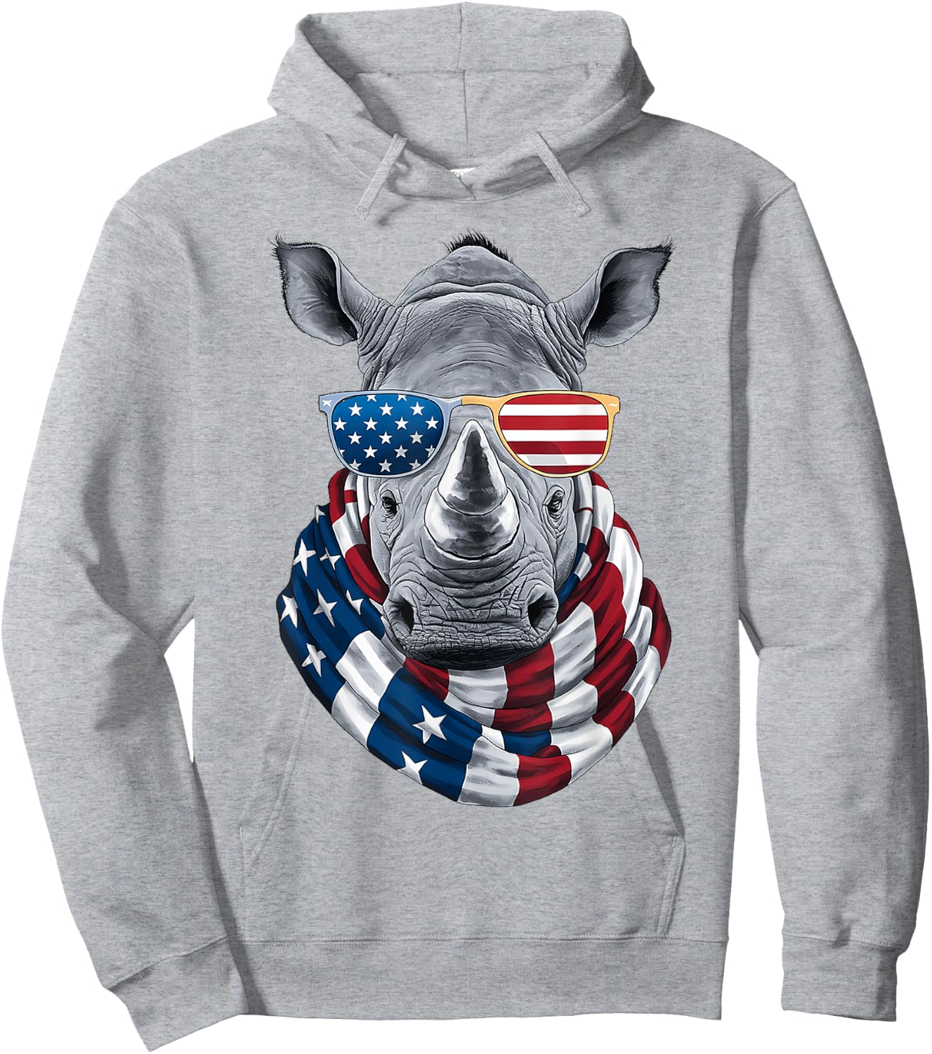 Patriotic Rhino USA American Flag Sunglasses 4th Of July Hoodie - Hoodie | Ash