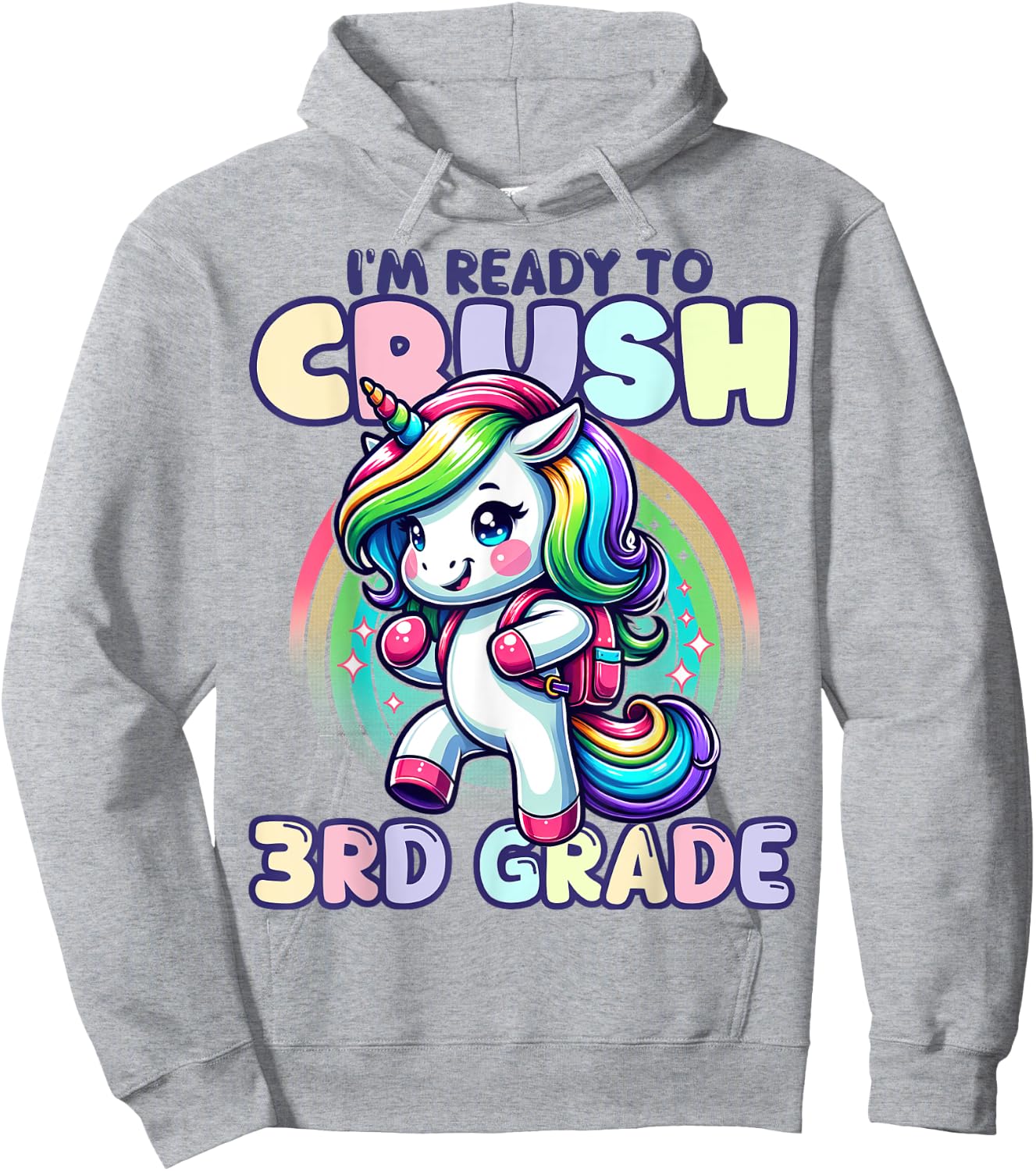 Crush 3rd Grade Girls Back to School Unicorn First Day Cute Hoodie - Hoodie | Ash
