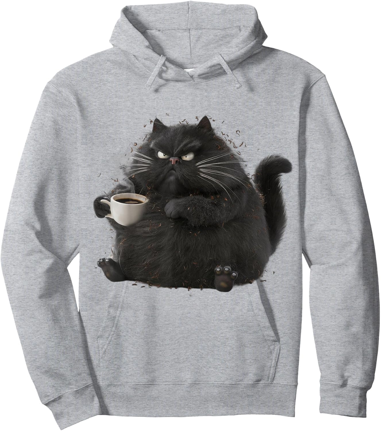 Cute Black Cat Coffee Angry Funny Drinking cat Coffee Men Women Girls Kids Hoodie - Hoodie | Ash