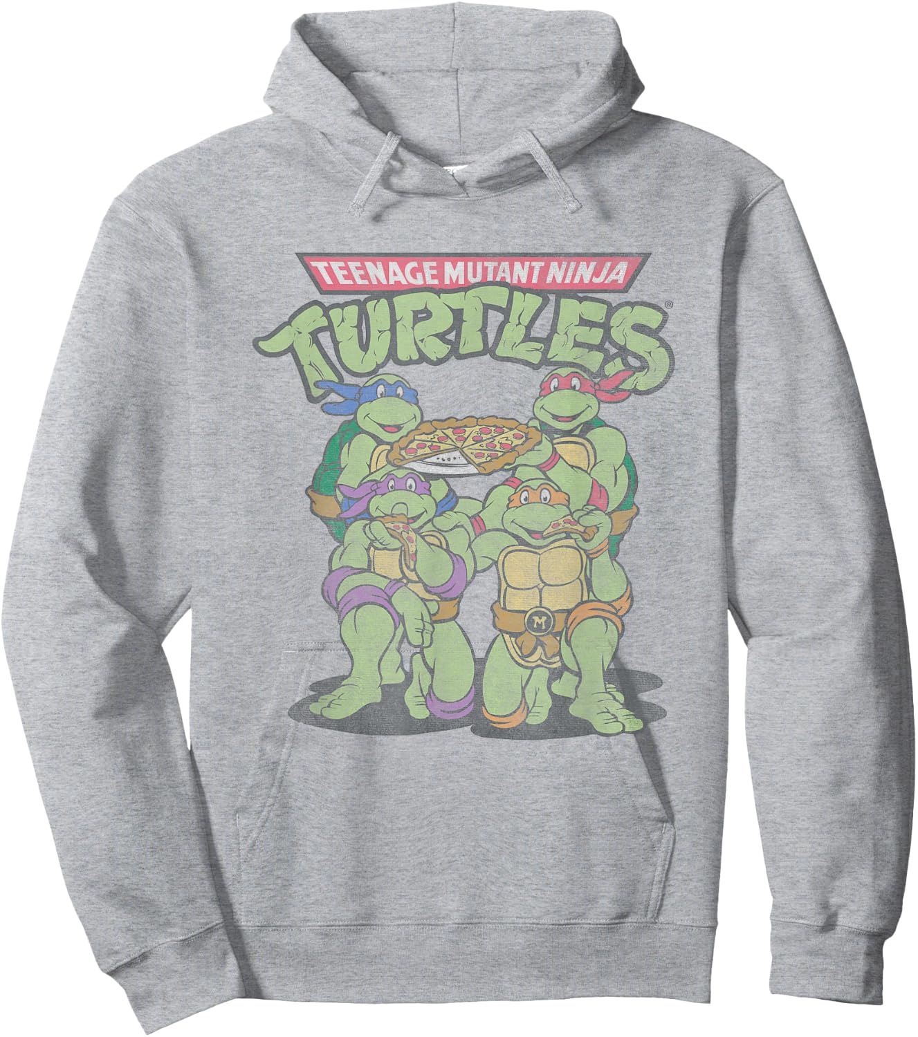 Teenage Mutant Ninja Turtles Eating Pizza Vintage Group Shot Hoodie - Hoodie | Ash