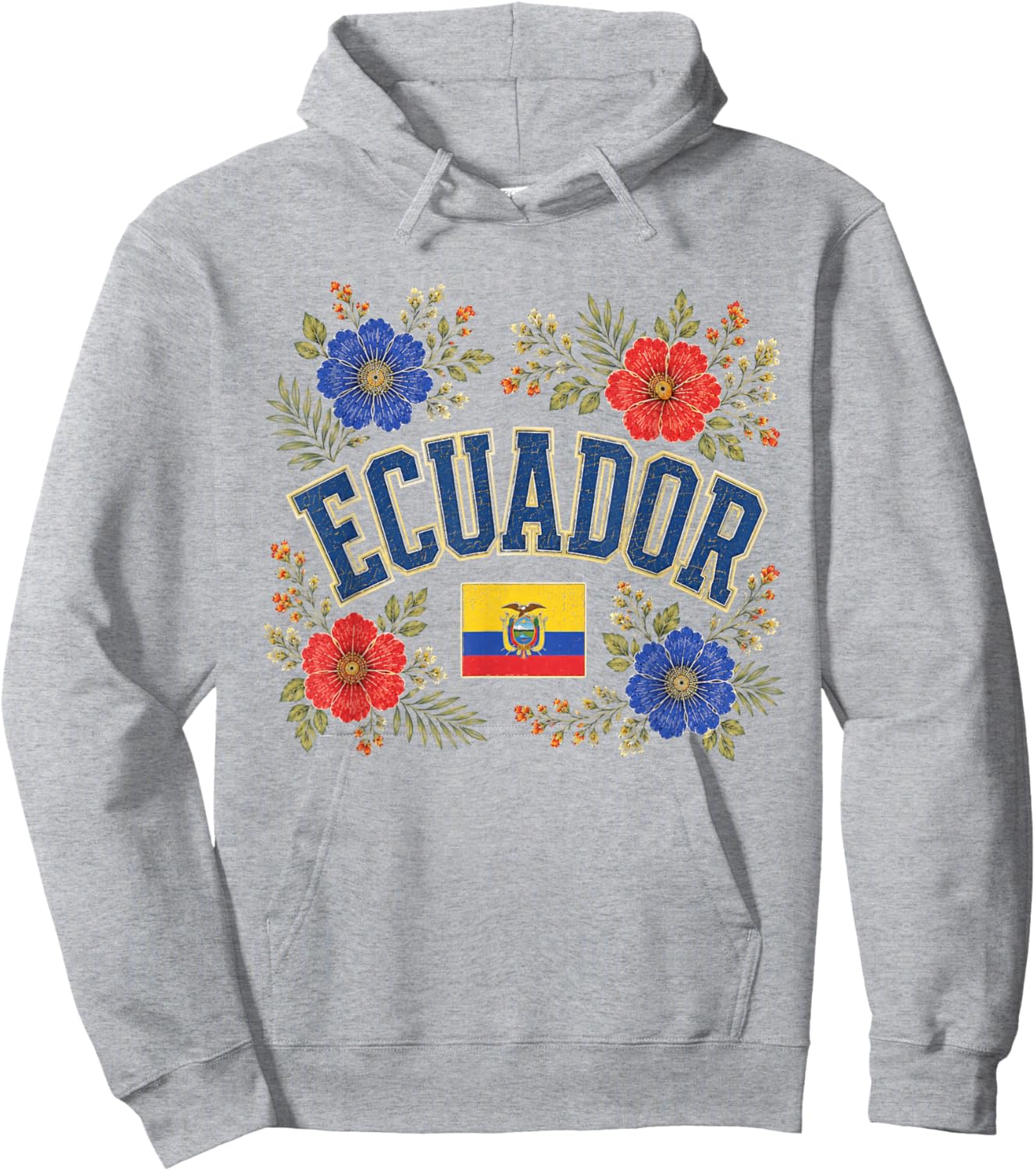 Ecuador Floral Vintage Country Pride Hoodie - Hoodie | Ash