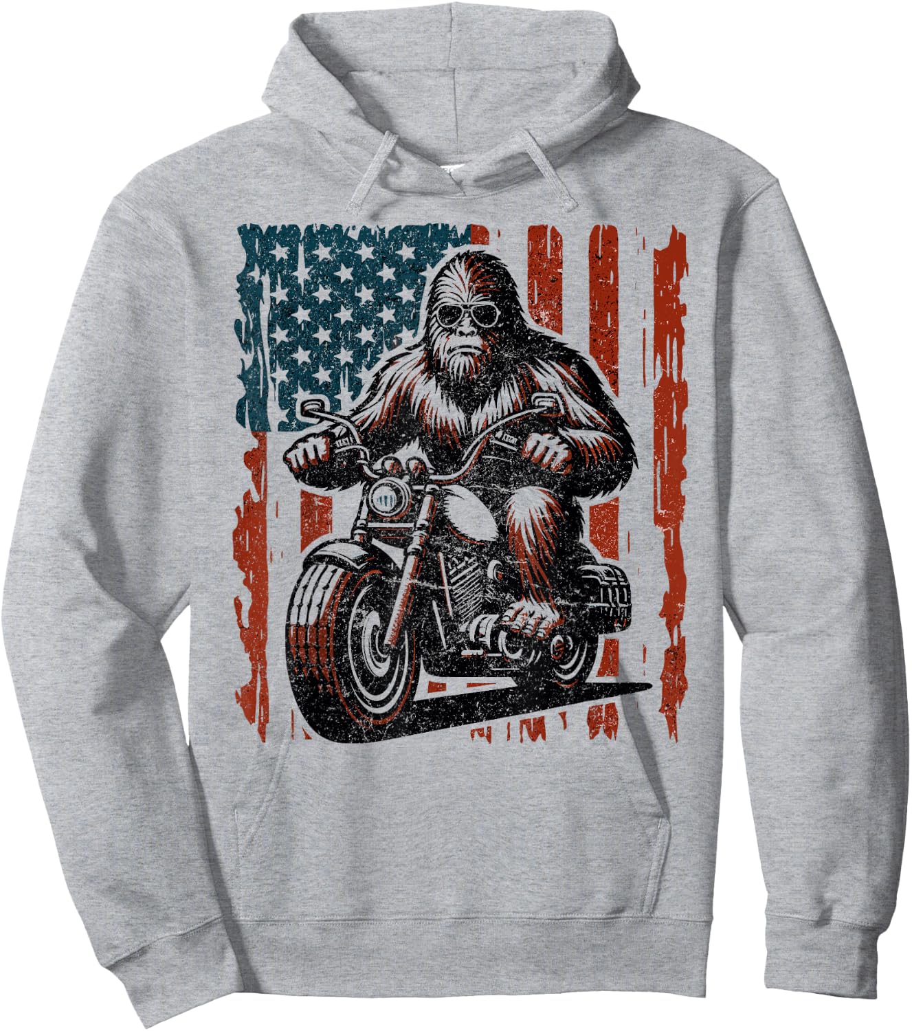 Bigfoot Motorcycle Lovers American flag Motorcycle Rider Hoodie - Hoodie | Ash
