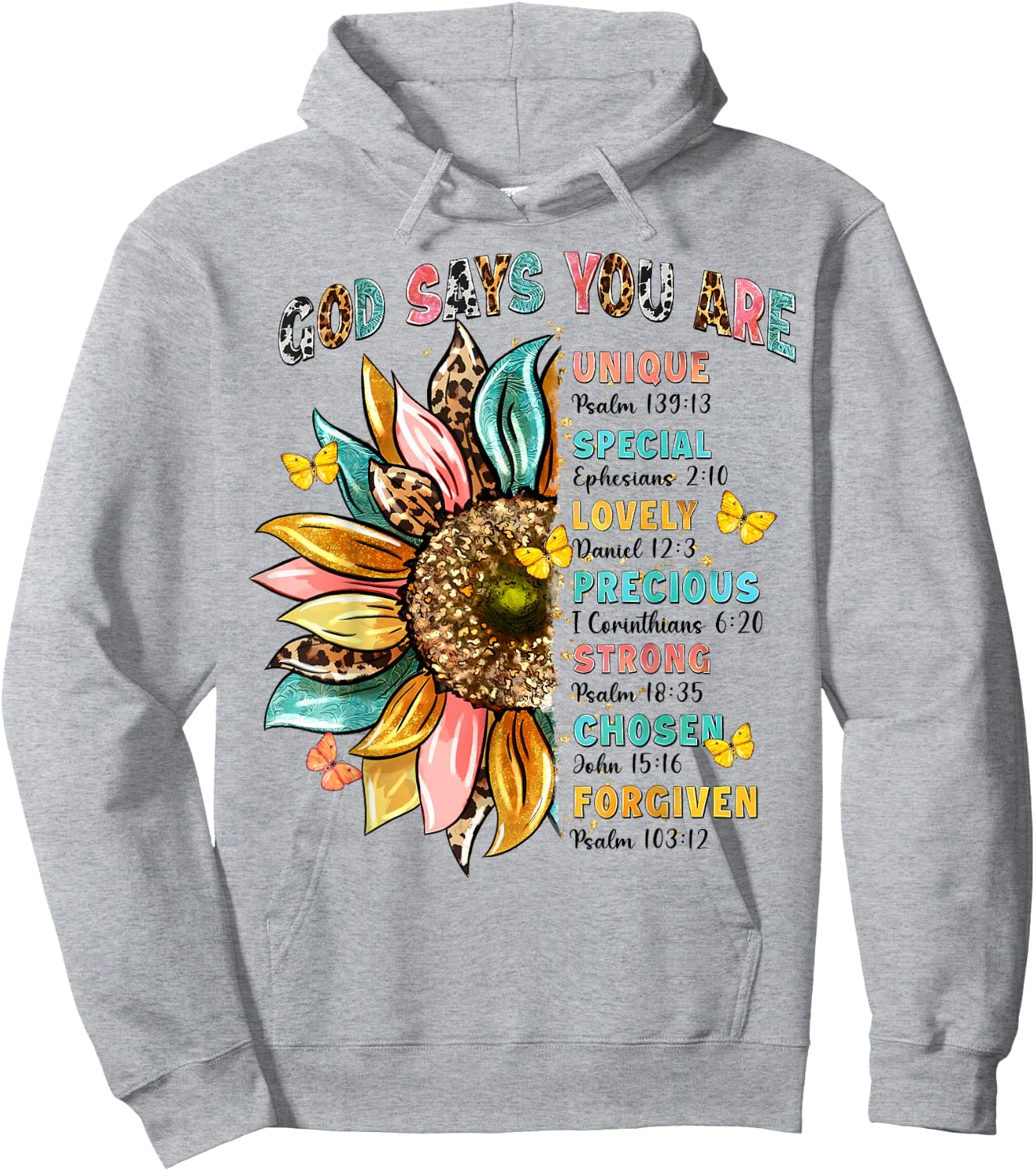 God Says You Are Unique Special Lovely Precious Flower Cross Hoodie - Hoodie | Ash