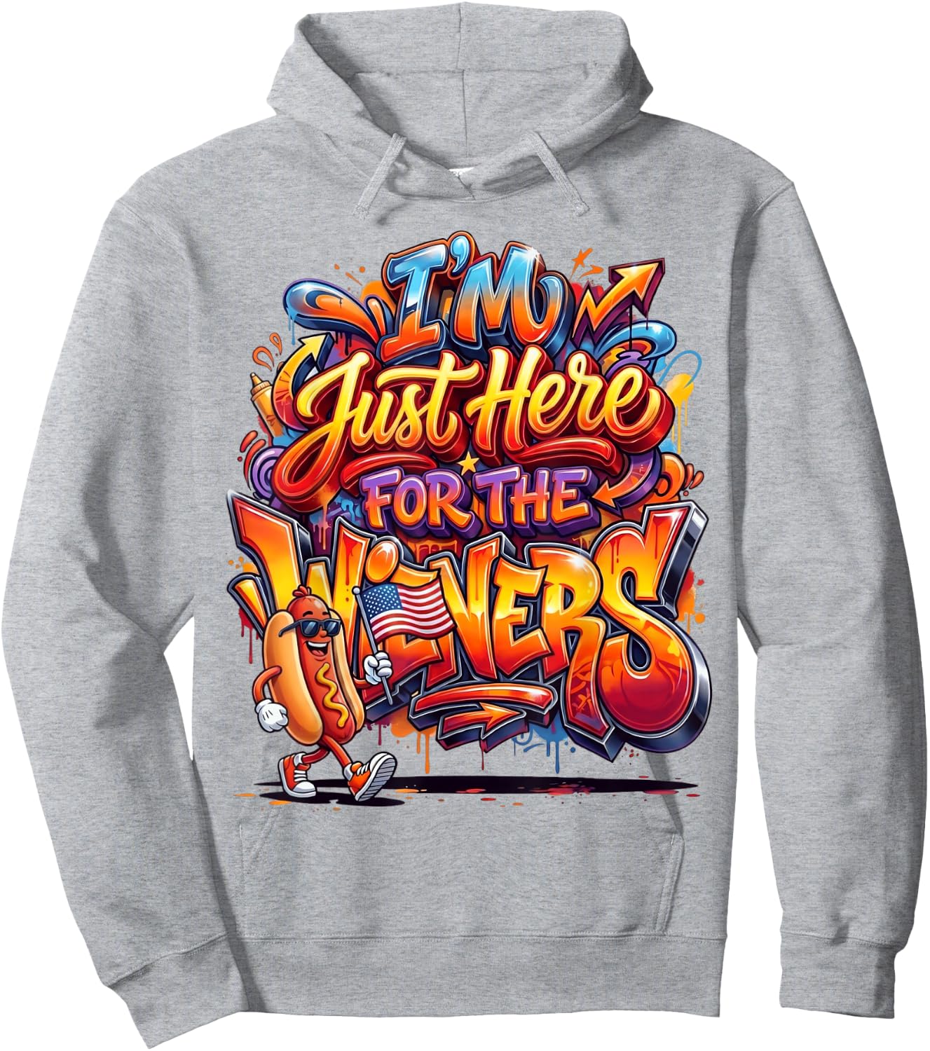 Funny Hot Dog I'm Just Here for The Wieners Fourth of July Hoodie - Hoodie | Ash