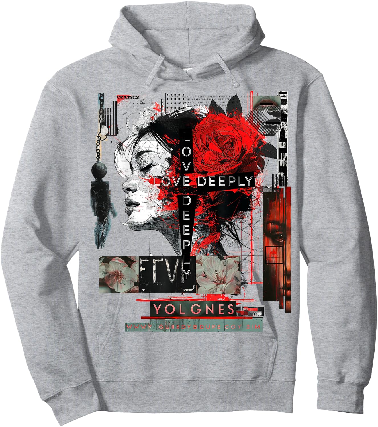 Rose | Frontprint | Art Women Graphic Artwork Rose Hoodie - Hoodie | Ash