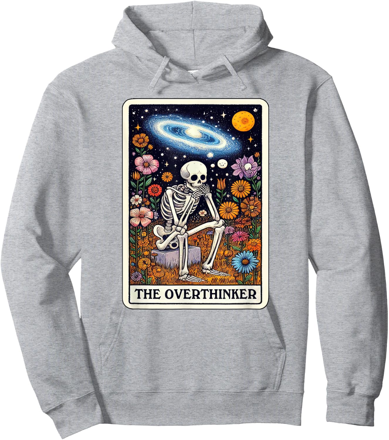 Funny Over Thinker Cool Tarot Card Skeleton Graphic Hoodie - Hoodie | Ash