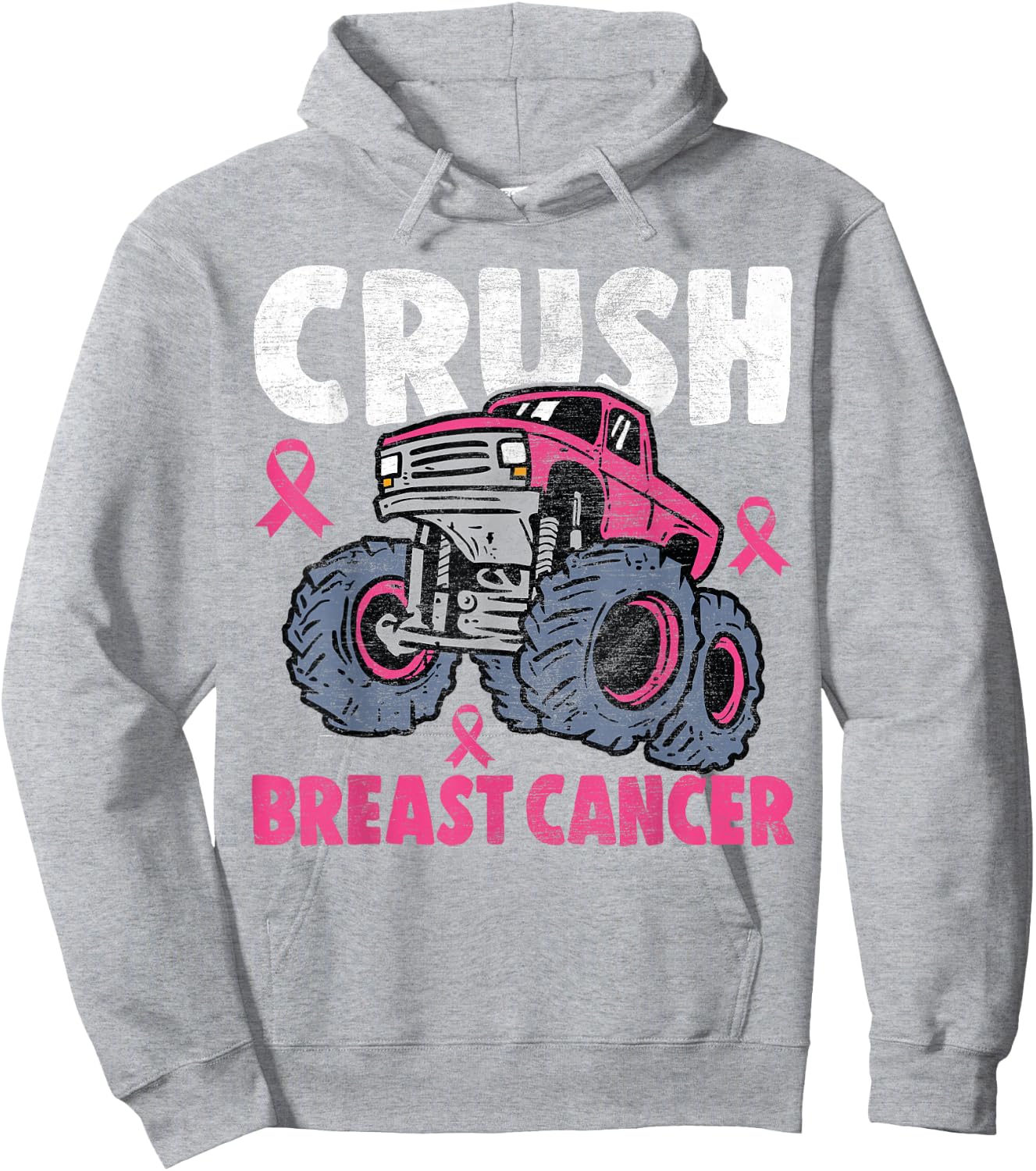 Crush Breast Cancer Awareness Monster Truck kids Boys Girls Hoodie - Hoodie | Ash