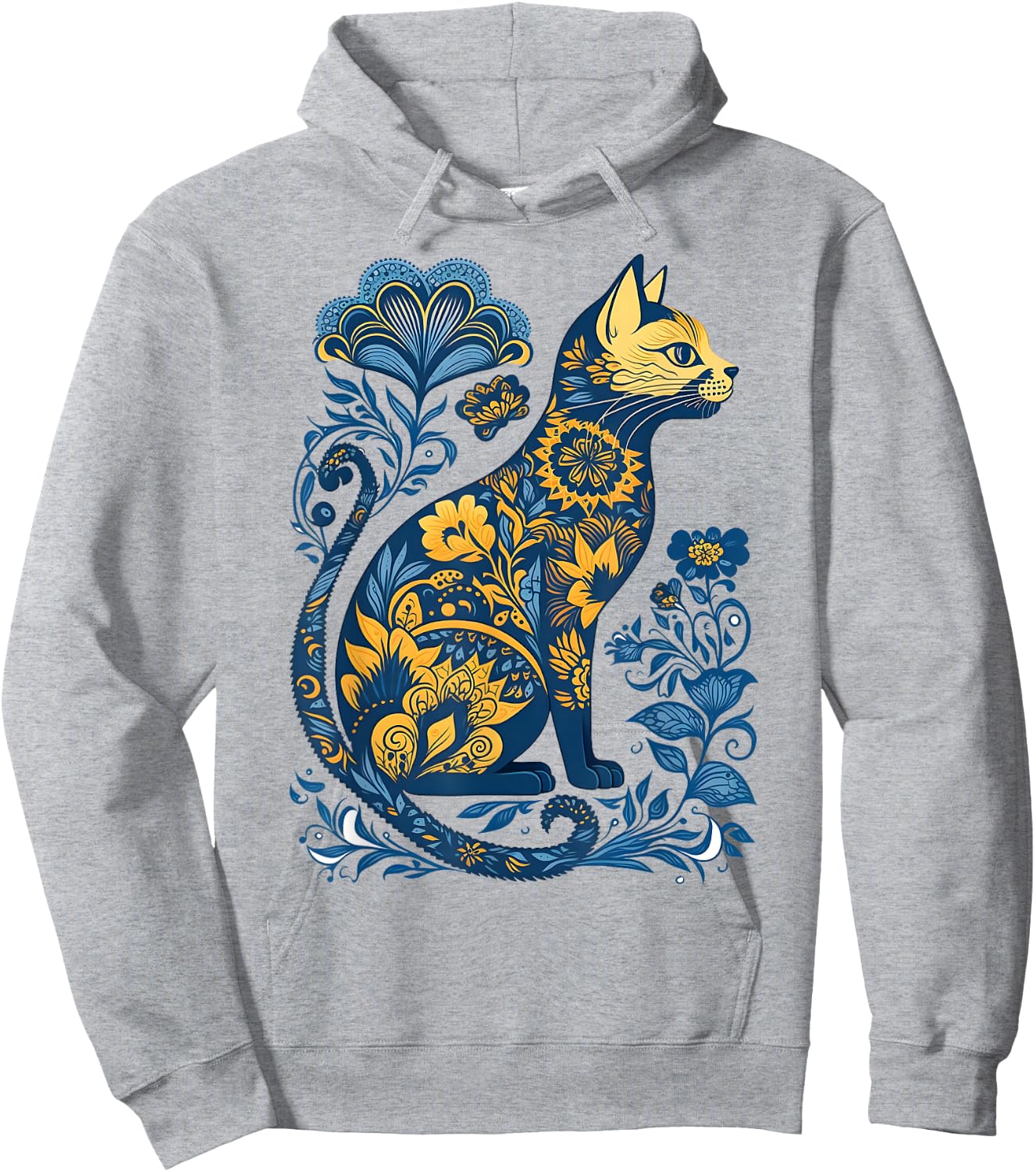 Ukraine Cat Floral Vintage Ukrainian Flag & Vyshyvanka Style Hoodie - Hoodie | Ash