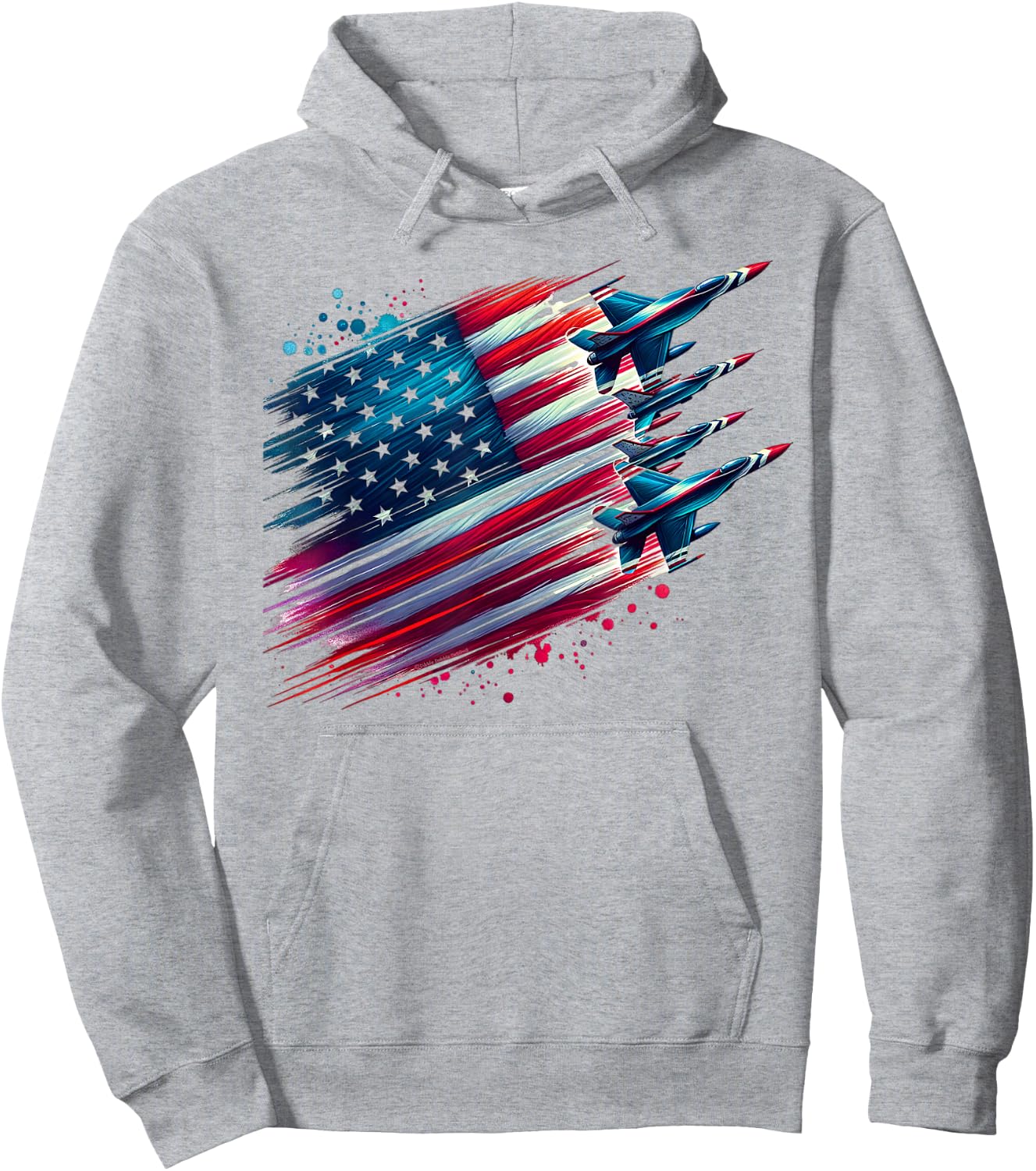 Flying Jets American Flag USA Patriotic 4th of July Hoodie - Hoodie | Ash