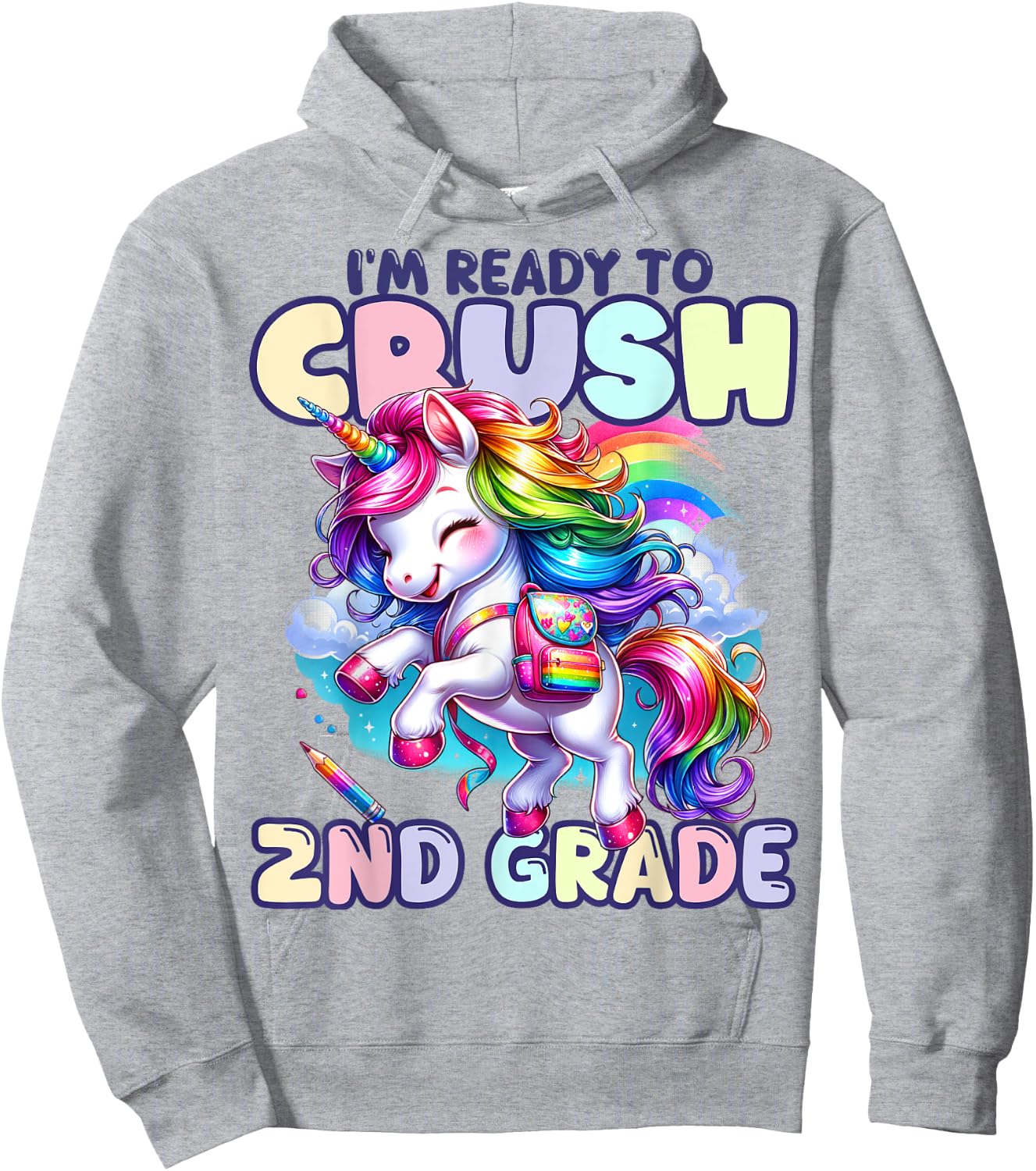 Crush 2nd Grade Girls Back to School Unicorn First Day Cute Hoodie - Hoodie | Ash