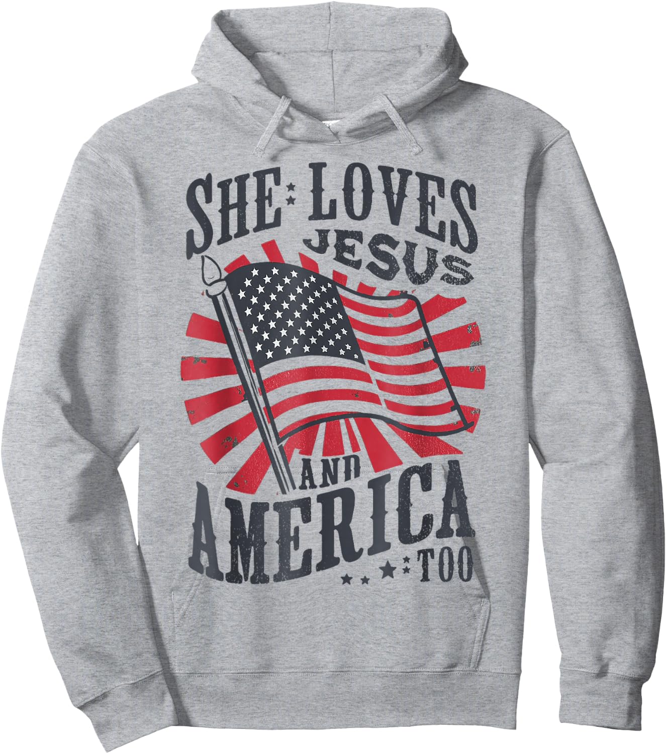 She Loves Jesus And America Too USA Flag 4th of july Hoodie - Hoodie | Ash