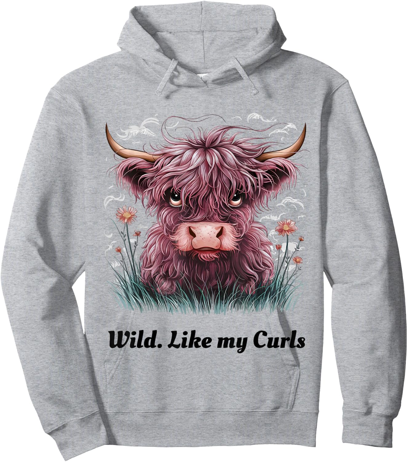 Kids Highland Cow "Wild Like My Curls" I Love Curls Toddler Hoodie - Hoodie | Ash