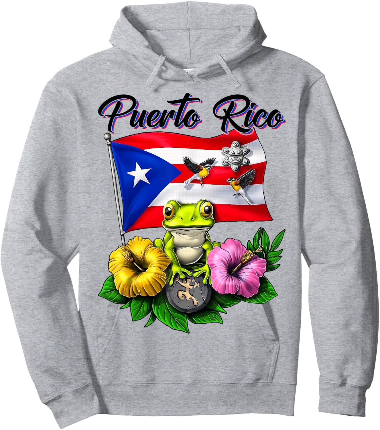 Funny Boricua Coqui Frog Taino Puerto Rico Puerto Rican Flag Hoodie - Hoodie | Ash