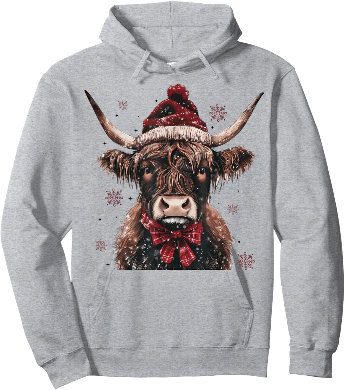 Mooey Christmas Western Highland Cow Lover Santa Hst Retro Hoodie - Hoodie | Ash