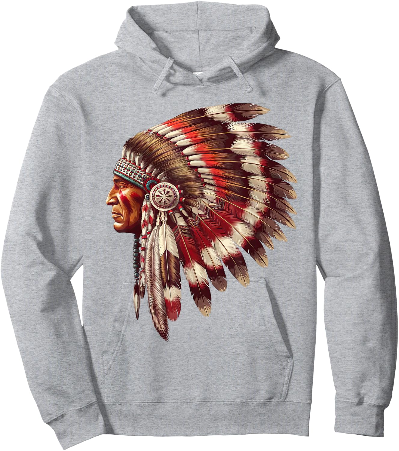 Native American Chief Headdress Intricate Feather Heritage Hoodie - Hoodie | Ash