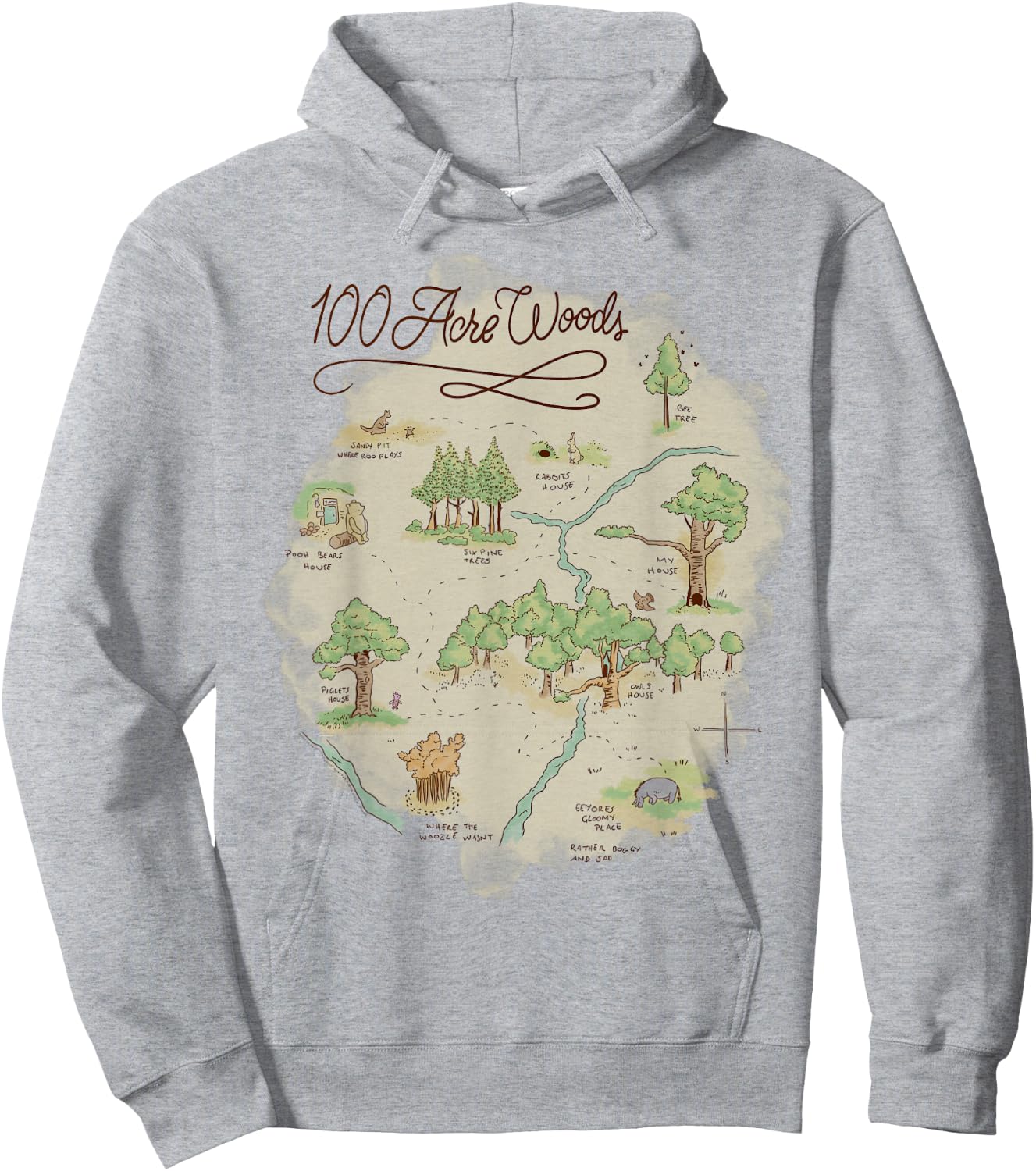 Disney Winnie The Pooh 100 Acre Woods Map Hoodie - Hoodie | Ash