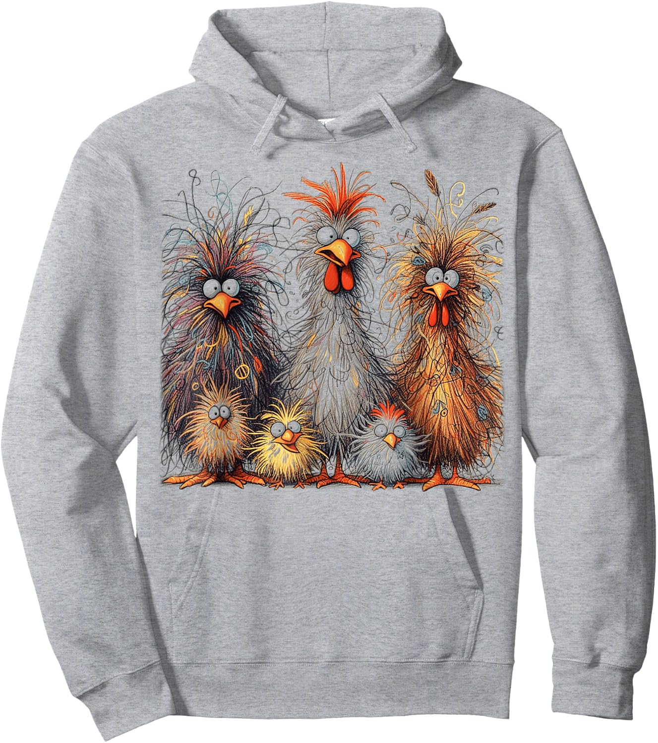 Eagerlys Colorful Funny Chicken Art, Crazy Chicken Family Hoodie - Hoodie | Ash