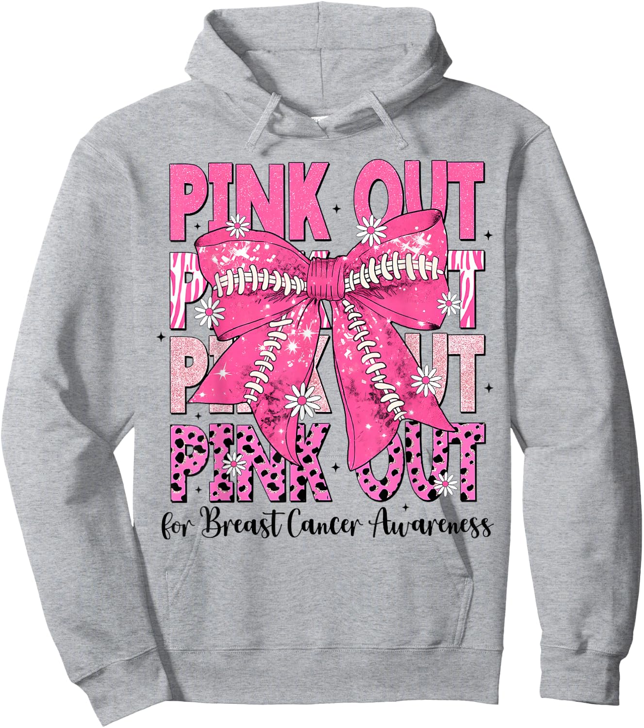 Pink Out Football Team Breast Cancer Awareness Coquette Bow Hoodie - Hoodie | Ash