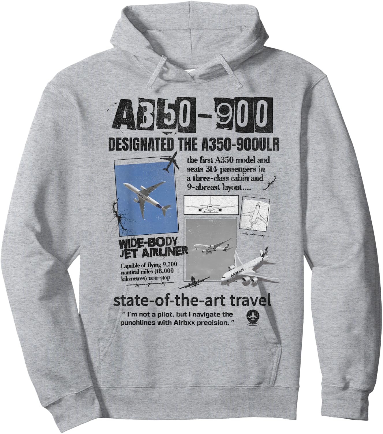 A350-900 Airbus Black Aircraft Hoodie - Hoodie | Ash